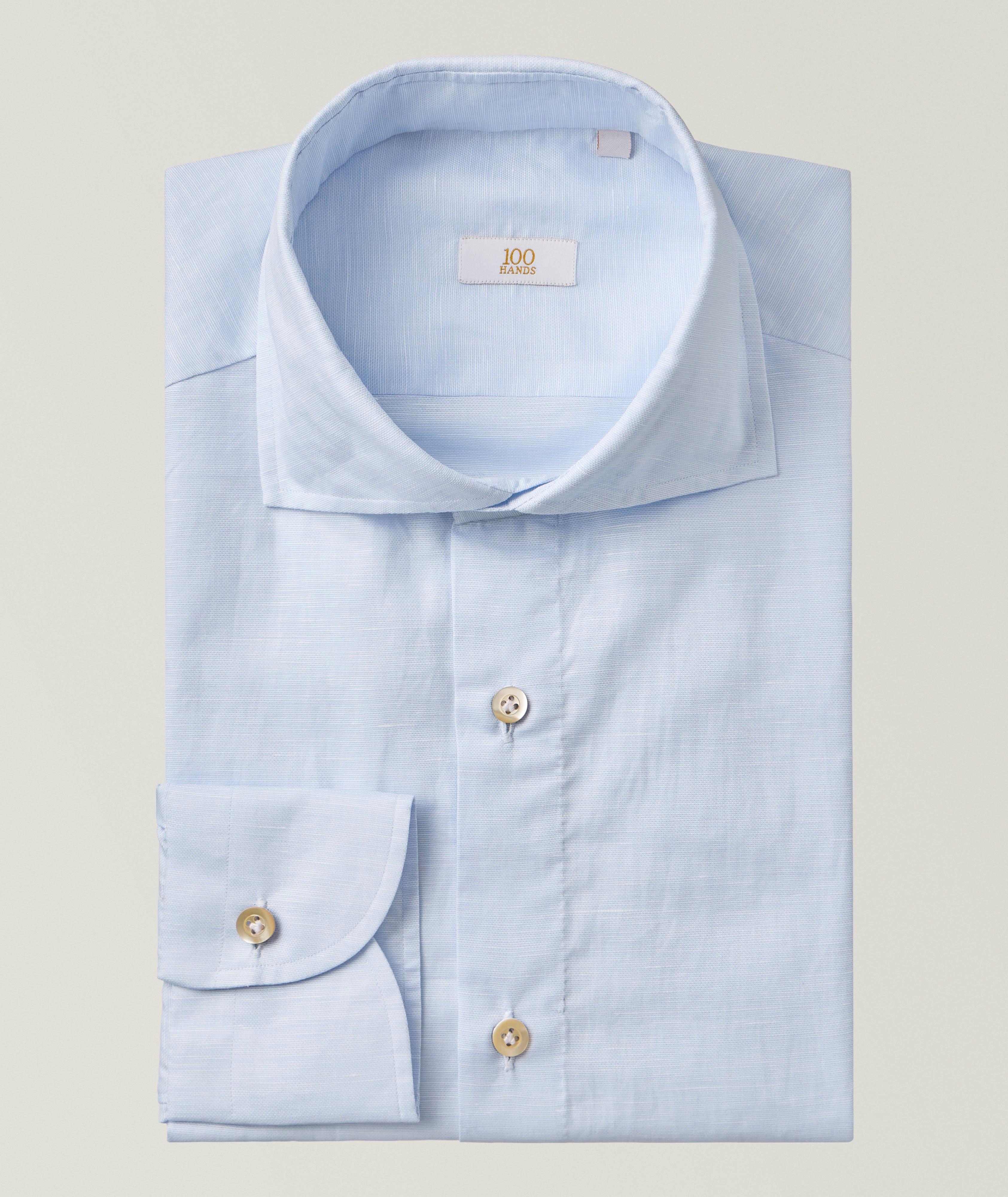 100 Hands Solid Cotton-Linen Dress Shirt 