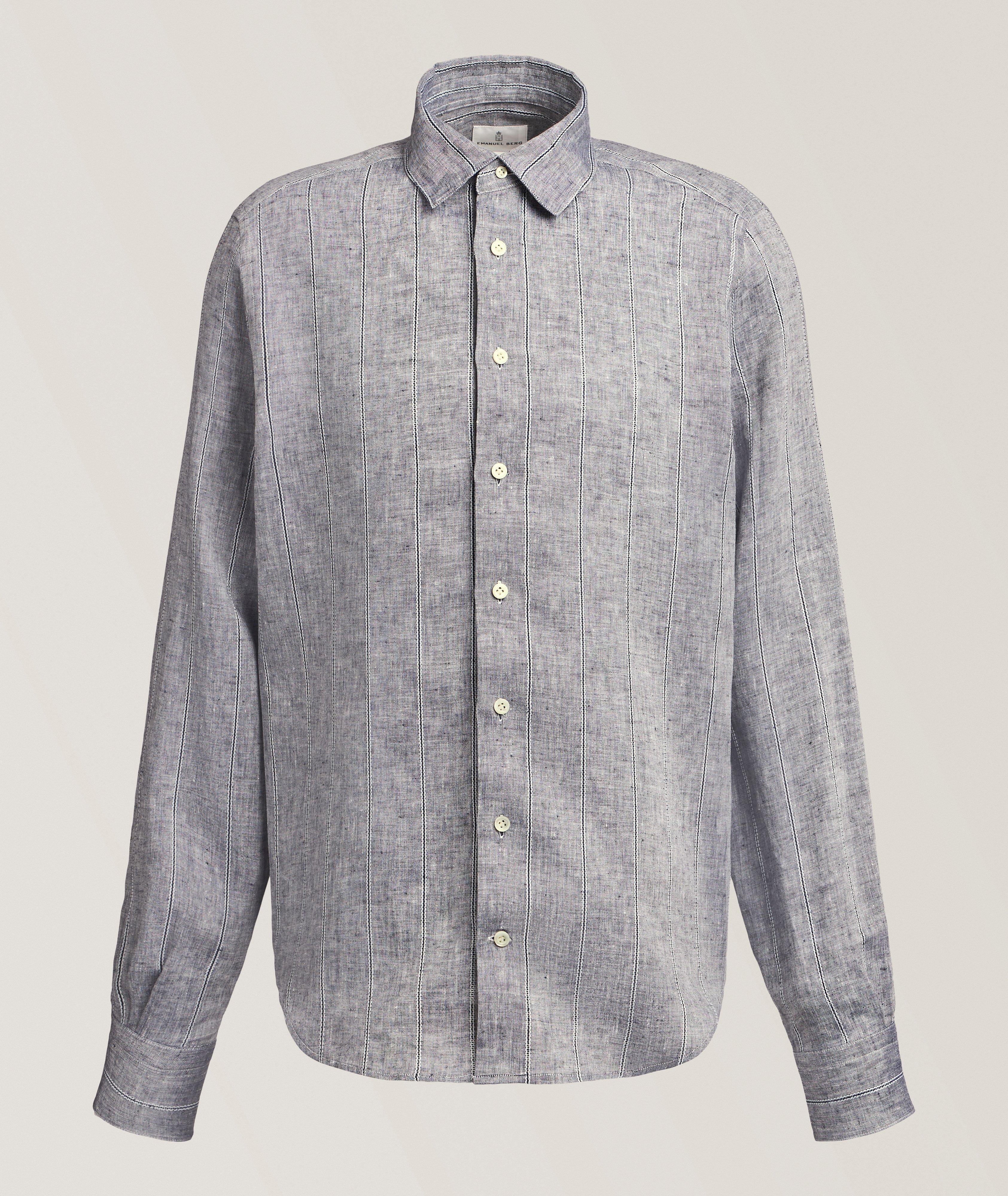 Emanuel Berg Modern-Fit Striped Linen-Cotton Shirt