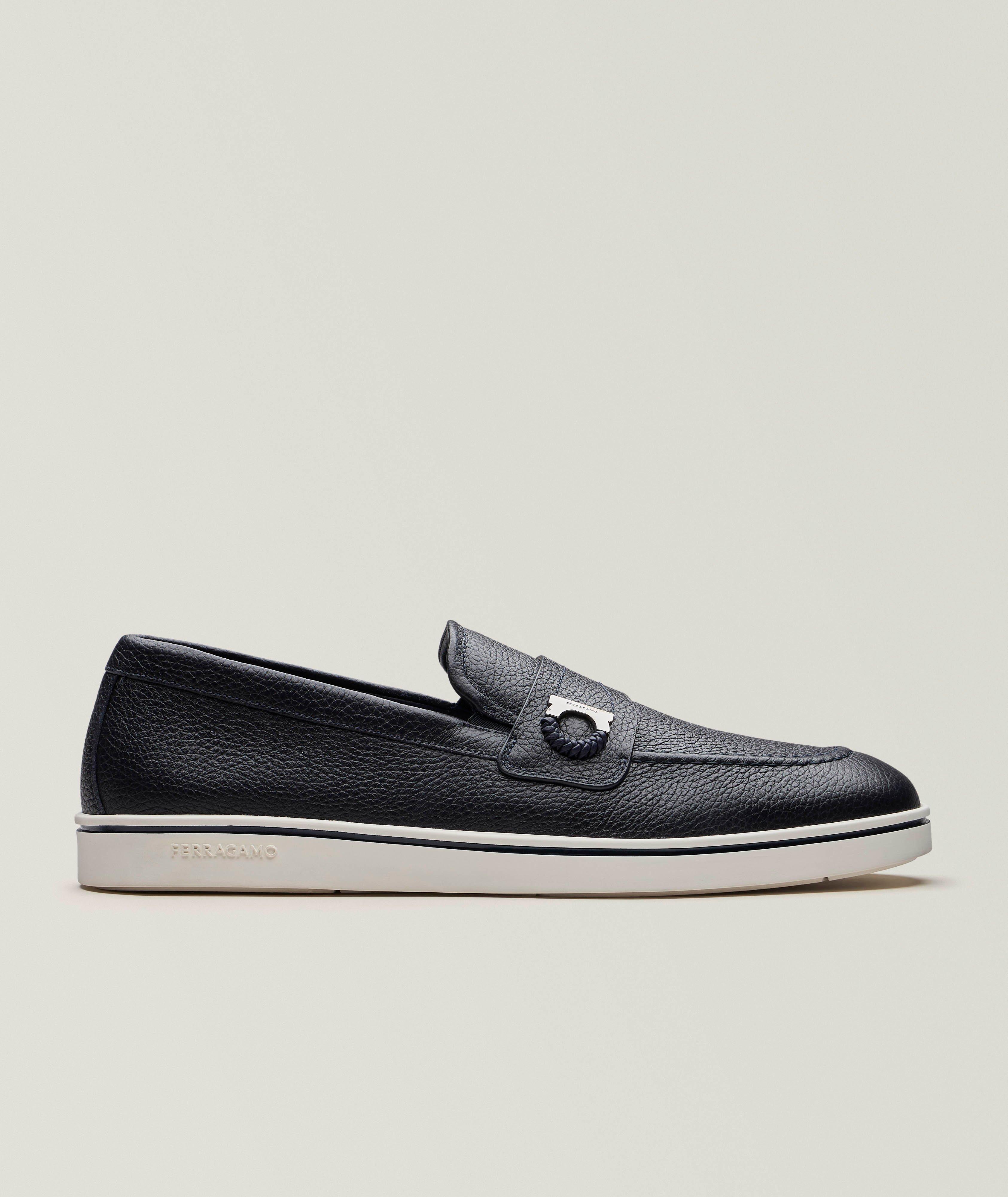 Ferragamo Grained Leather Boat Shoe Loafers 