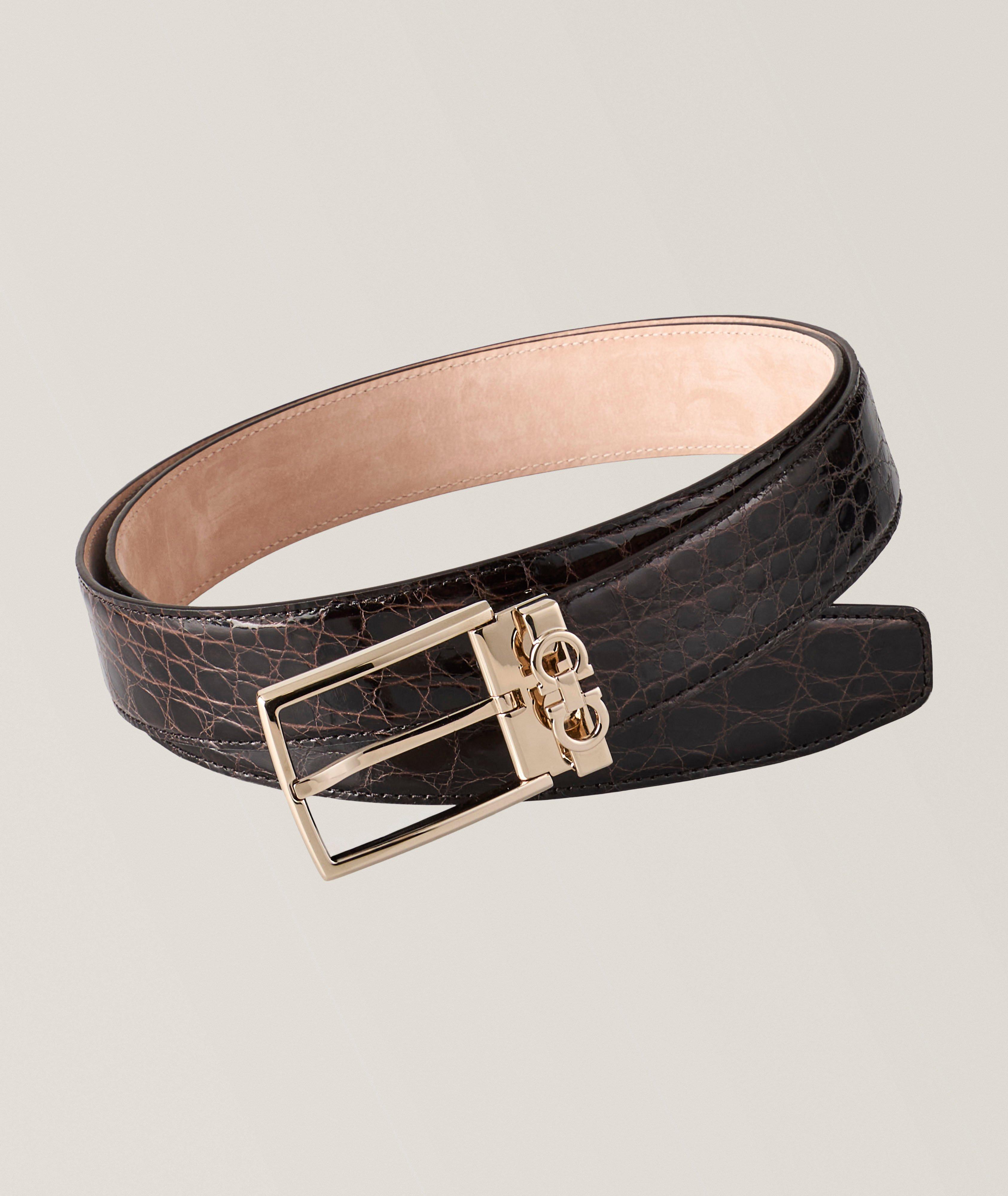 Rectangular Croc-Embossed Leather Belt image 0