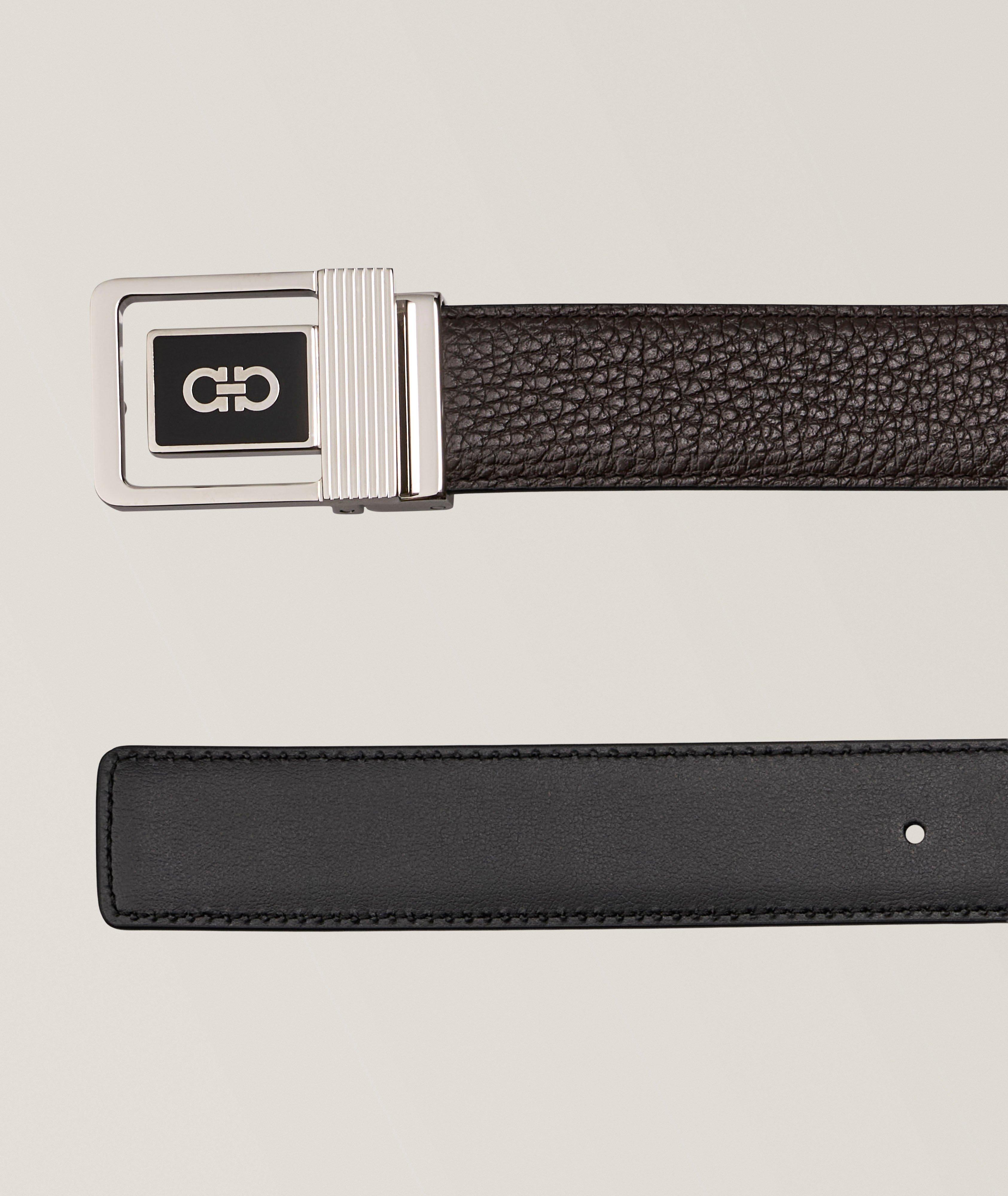 Square Buckle Reversible Leather Belt image 1