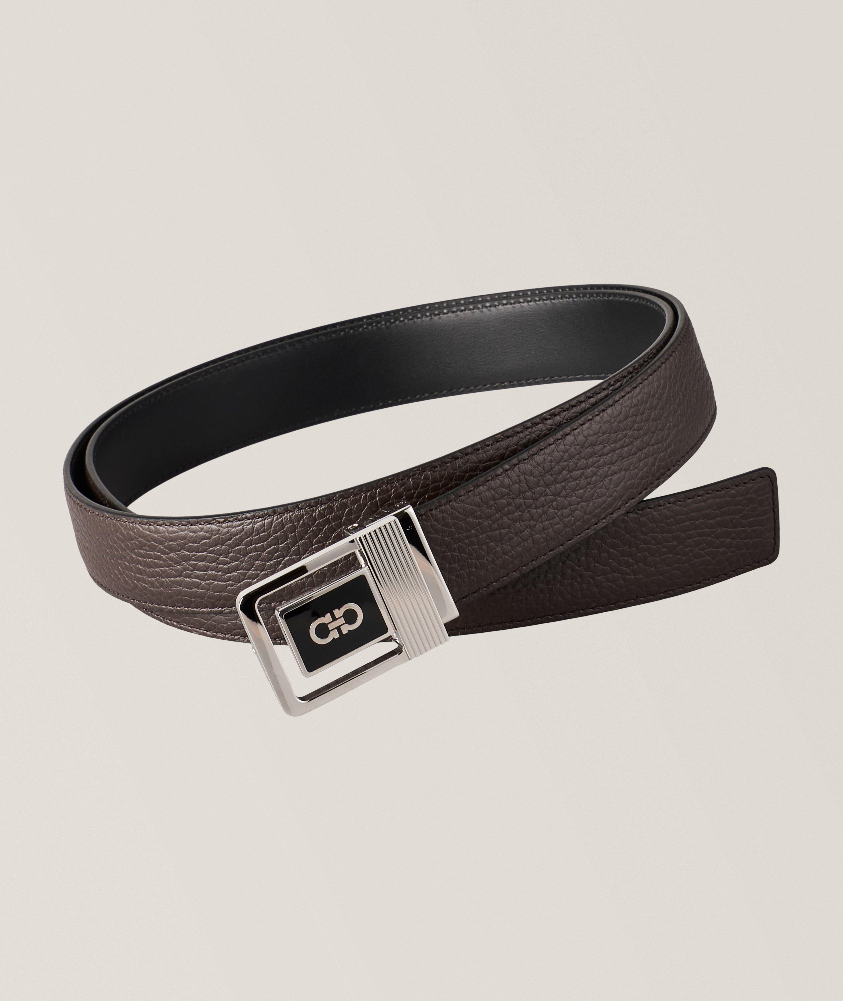 Square Buckle Reversible Leather Belt image 0