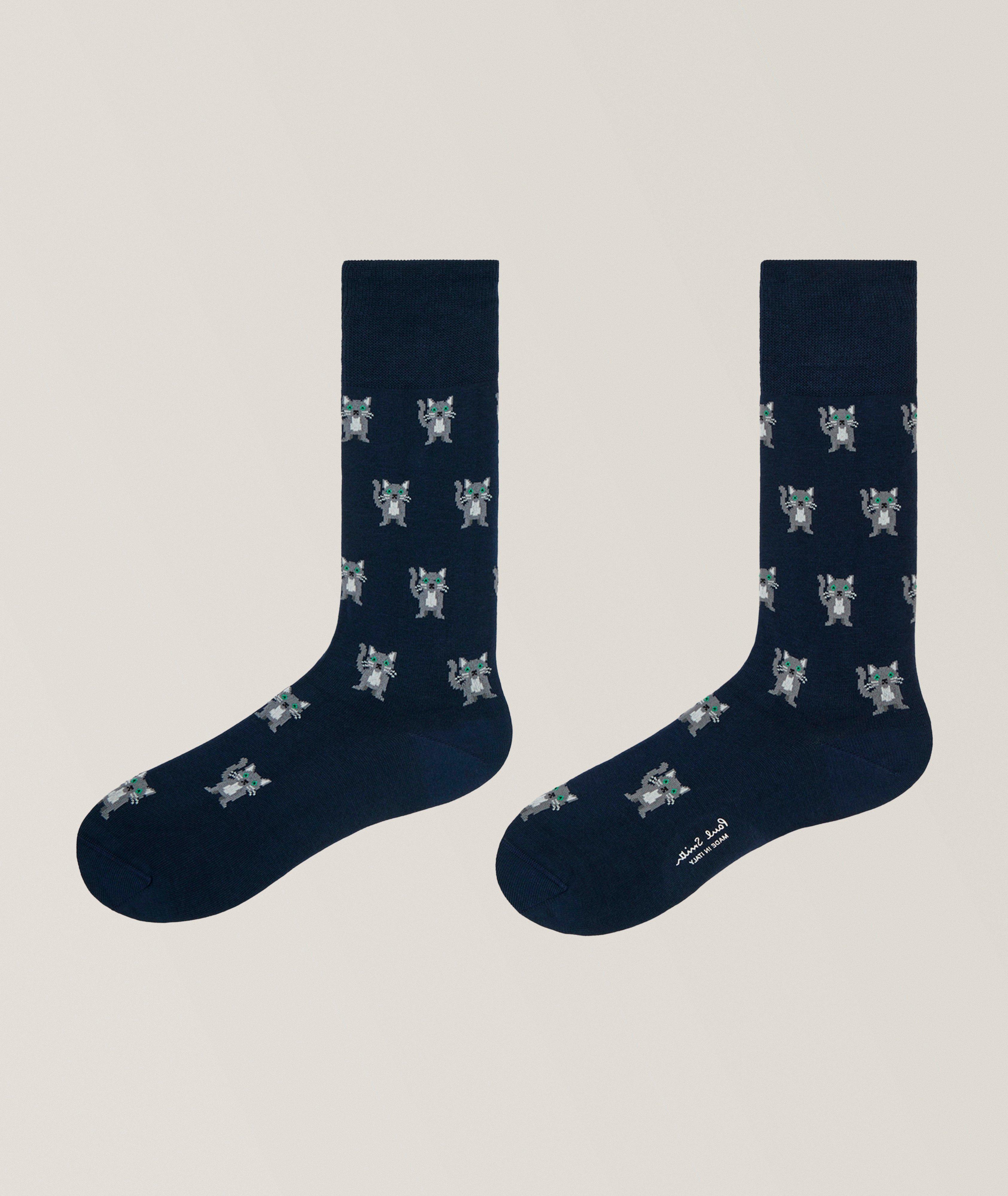 Micro-Cat Motif Stretch-Cotton Socks image 1