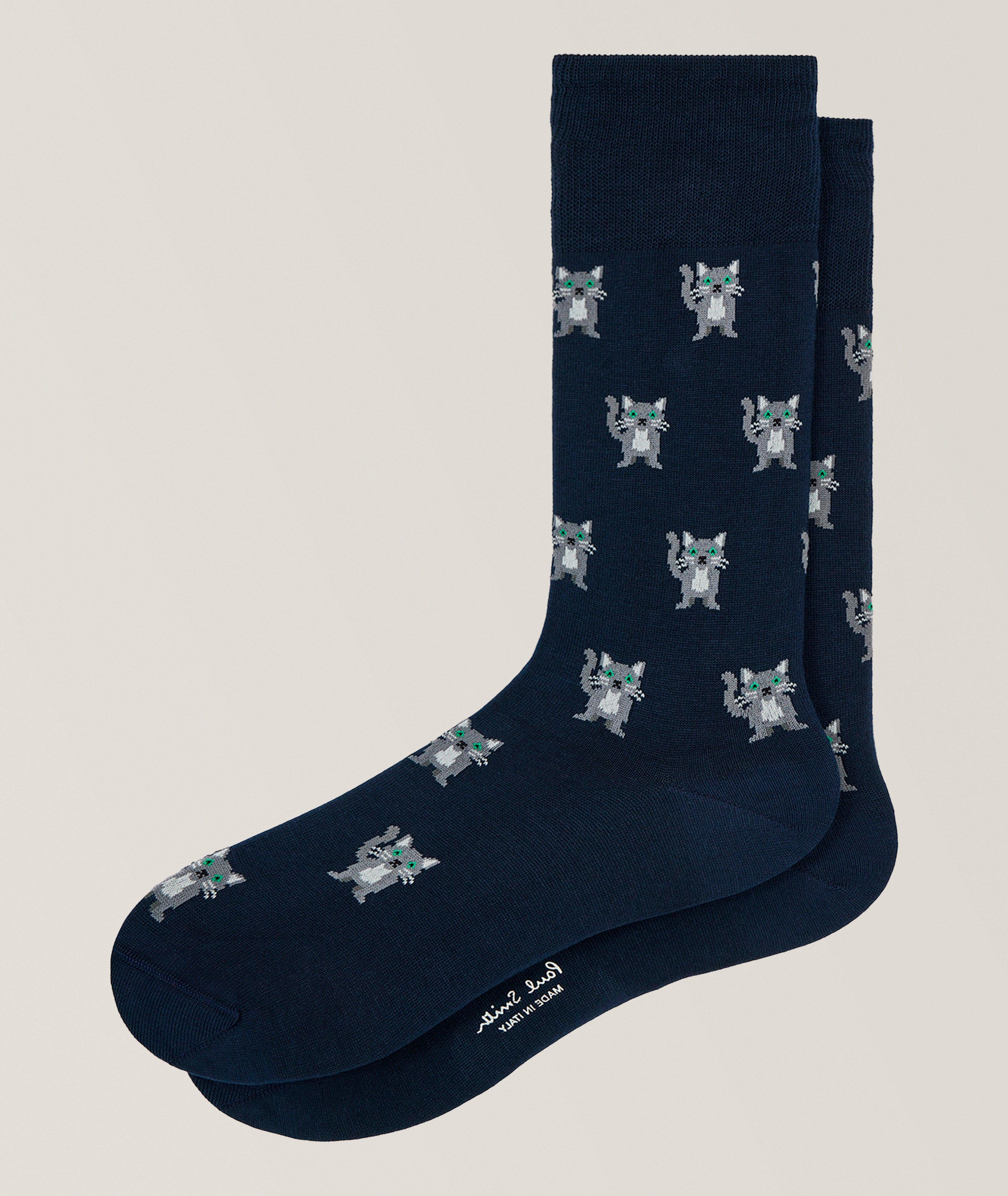 Micro-Cat Motif Stretch-Cotton Socks image 0