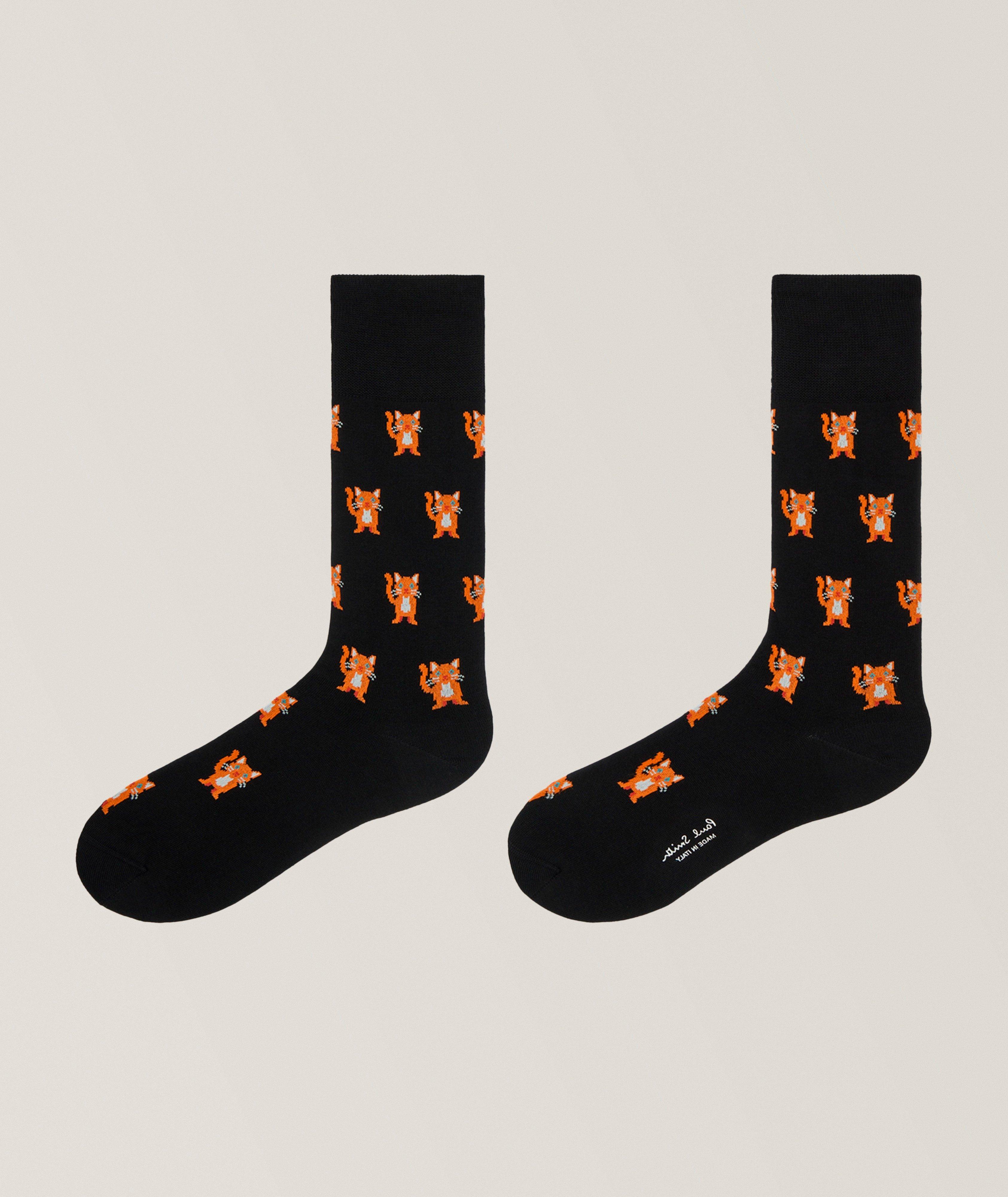 Micro-Cat Motif Stretch-Cotton Socks image 1