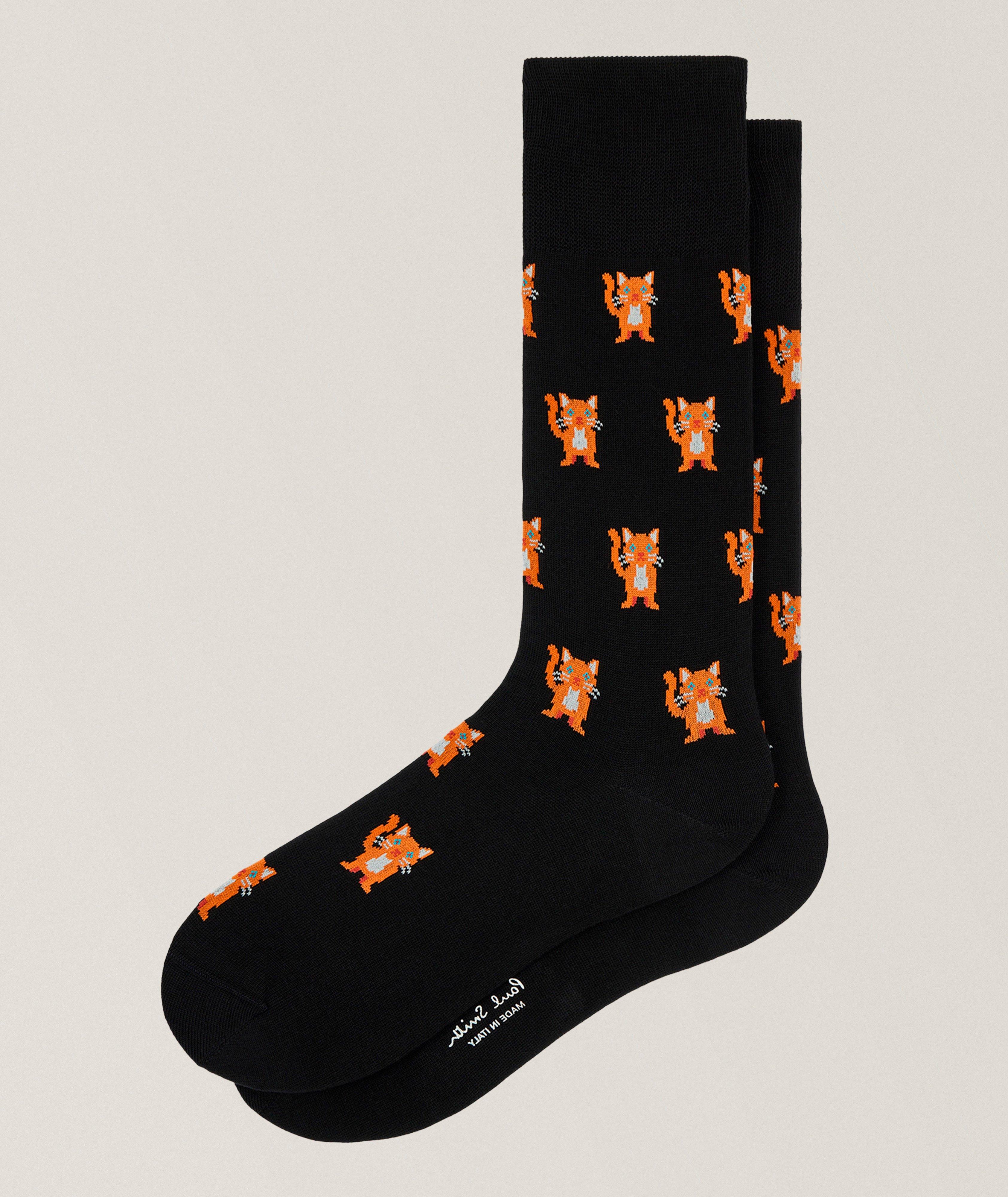 Micro-Cat Motif Stretch-Cotton Socks image 0