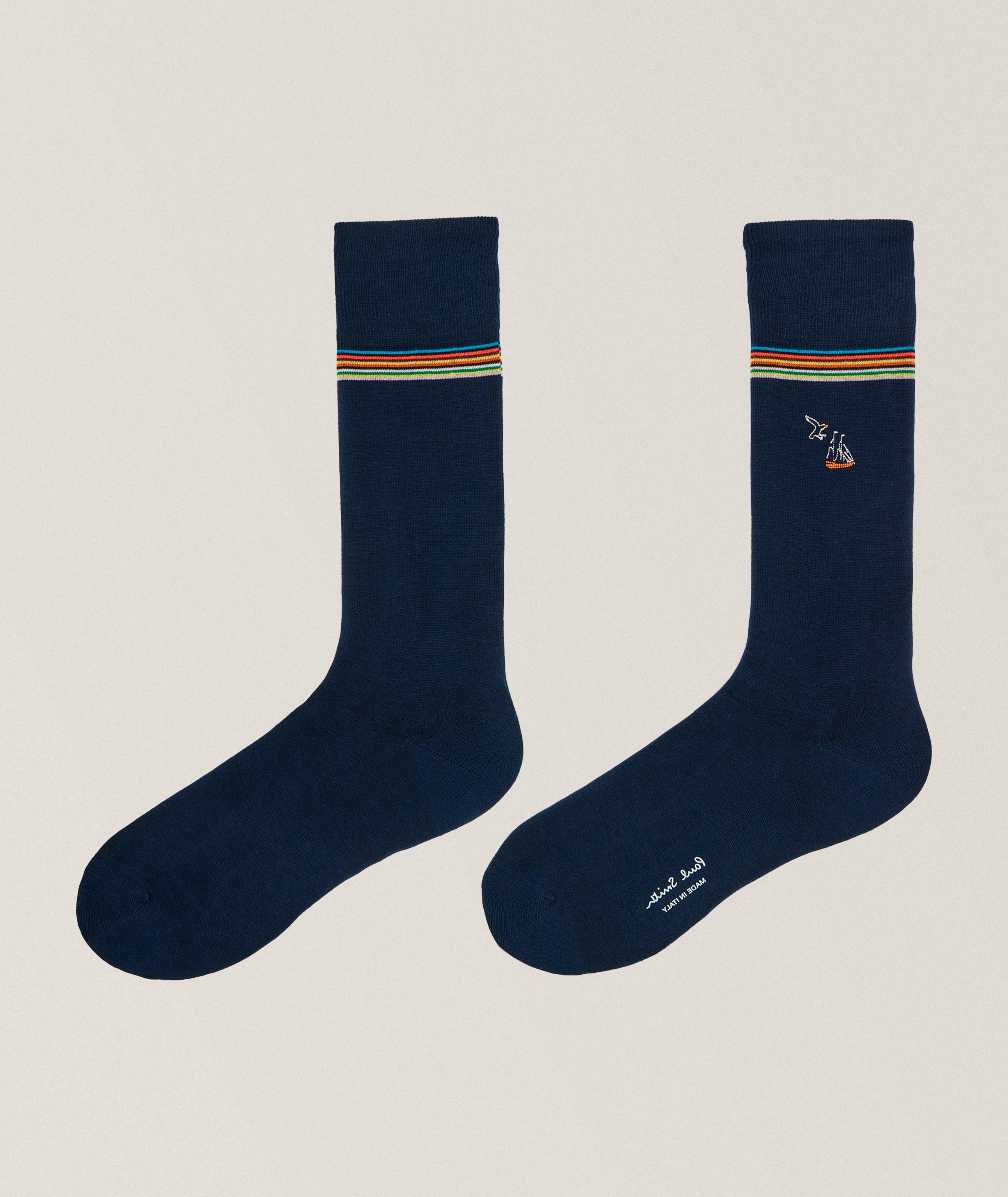 Embroidered Sail Boat Motif Socks image 1