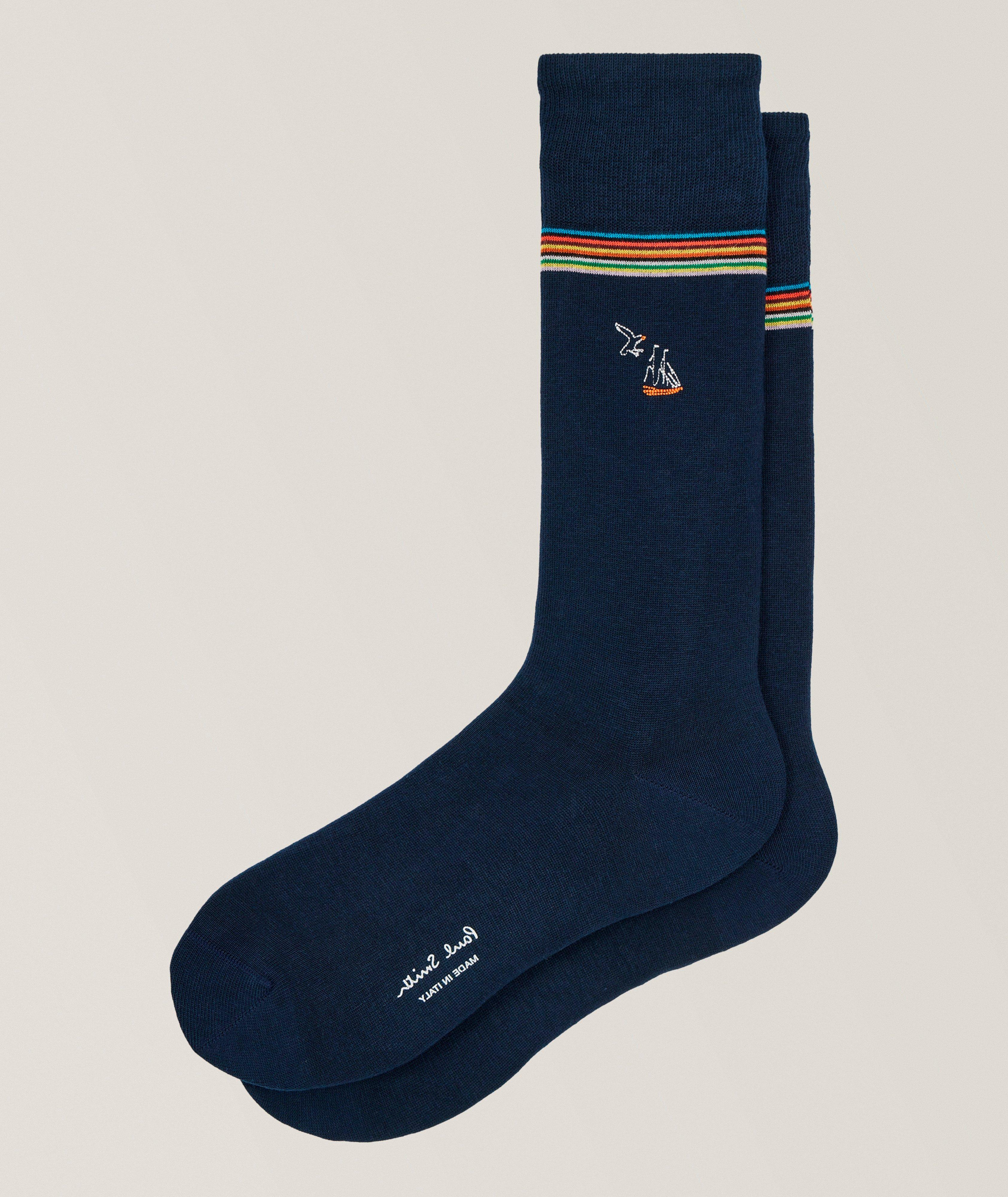 Embroidered Sail Boat Motif Socks image 0