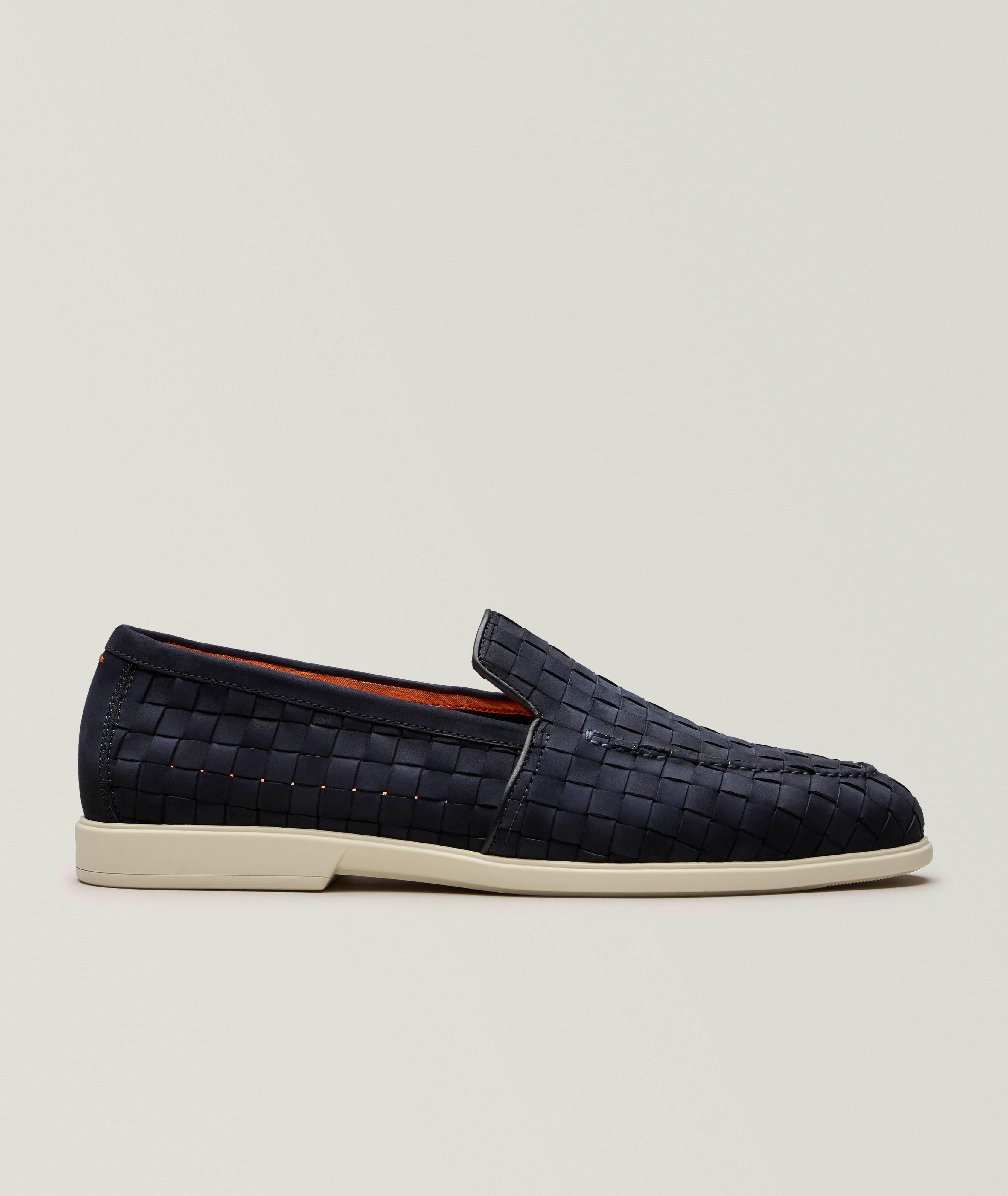Santoni Malibu Woven Suede Unlined Loafers