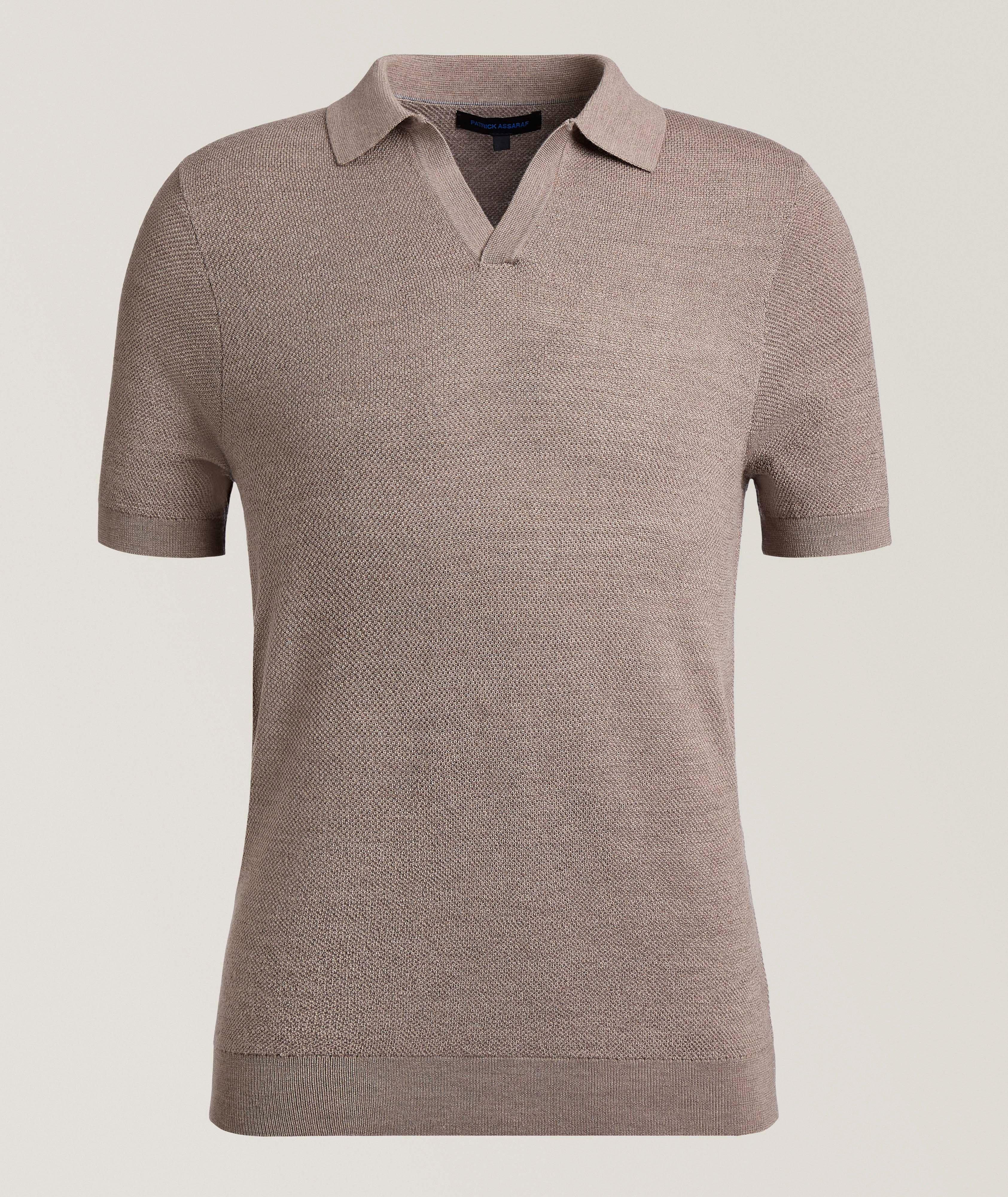Patrick Assaraf Johnny Collar Pebble Stitch Knit Polo 