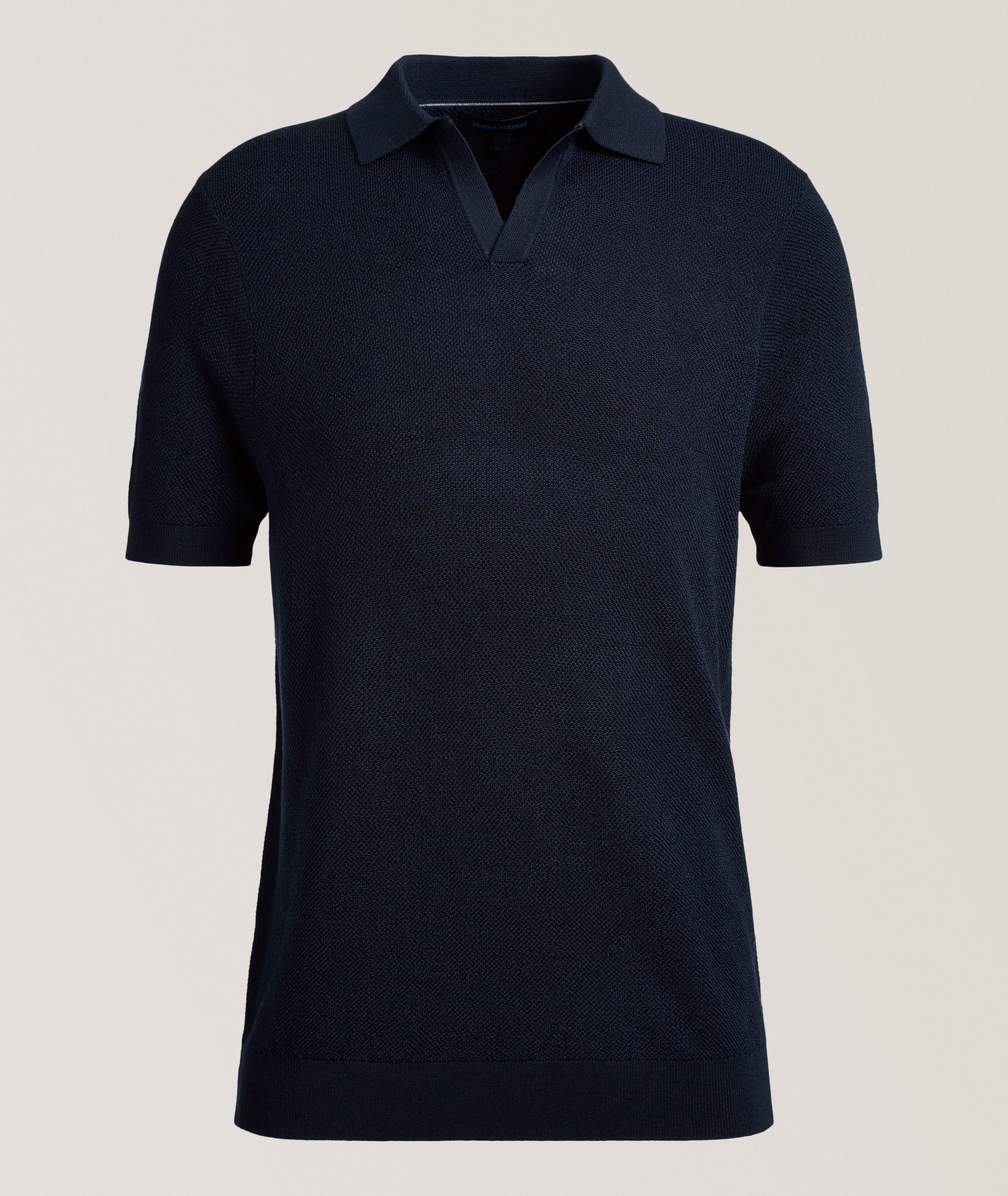 Patrick Assaraf Johnny Collar Pebble Stitch Knit Polo 