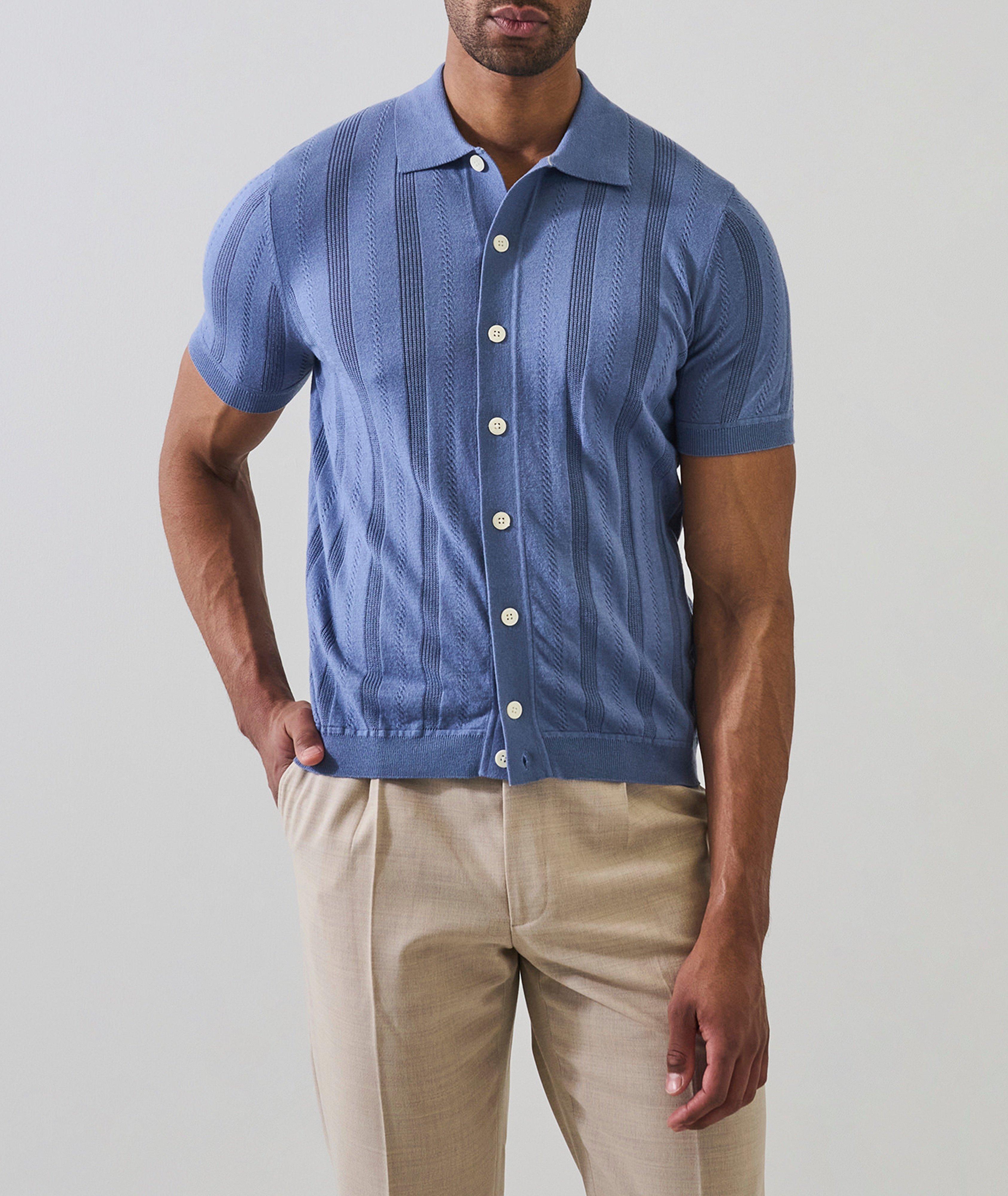 Textured Full-Button Knit Shirt image 1