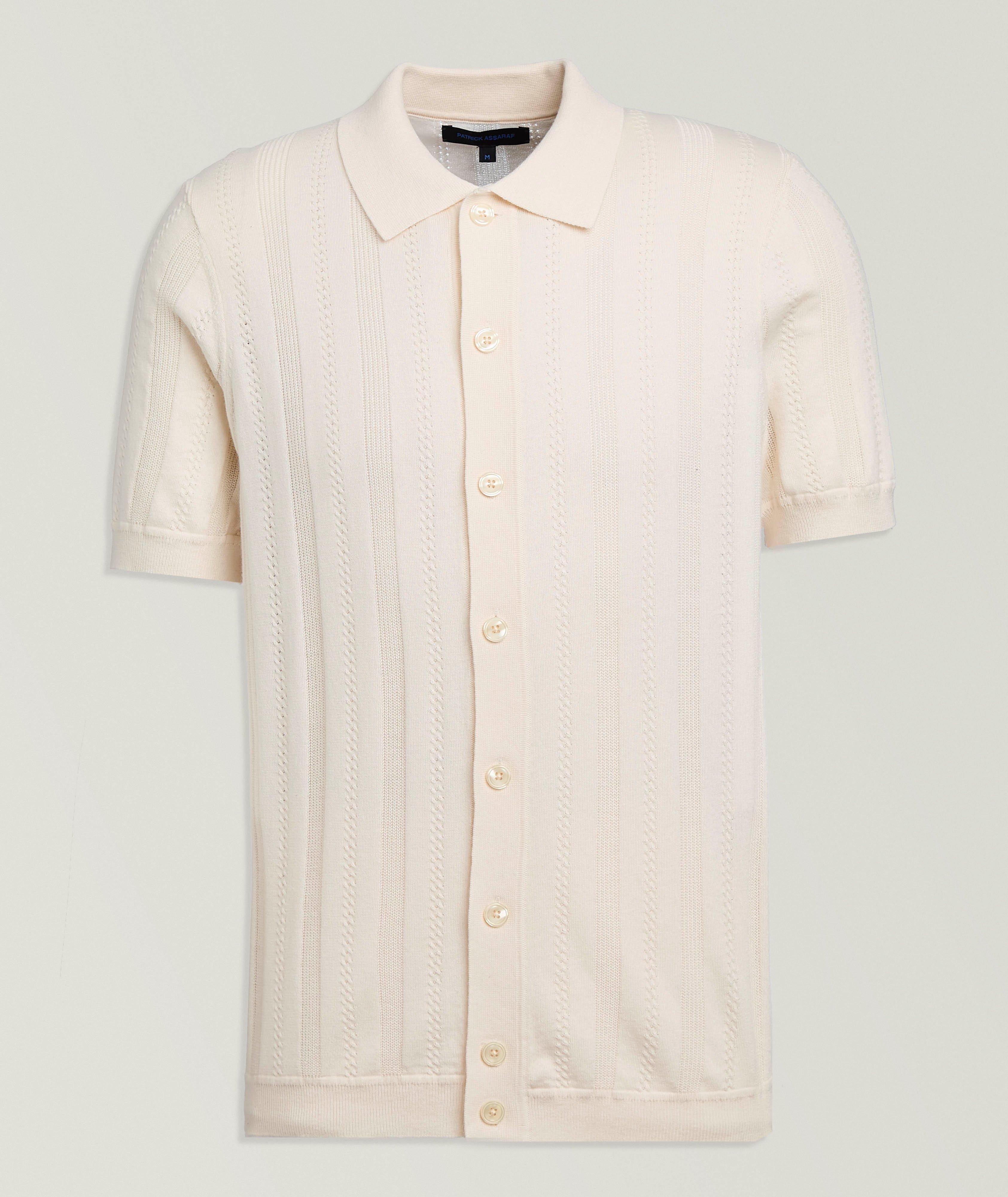 Patrick Assaraf Textured Full-Button Knit Shirt