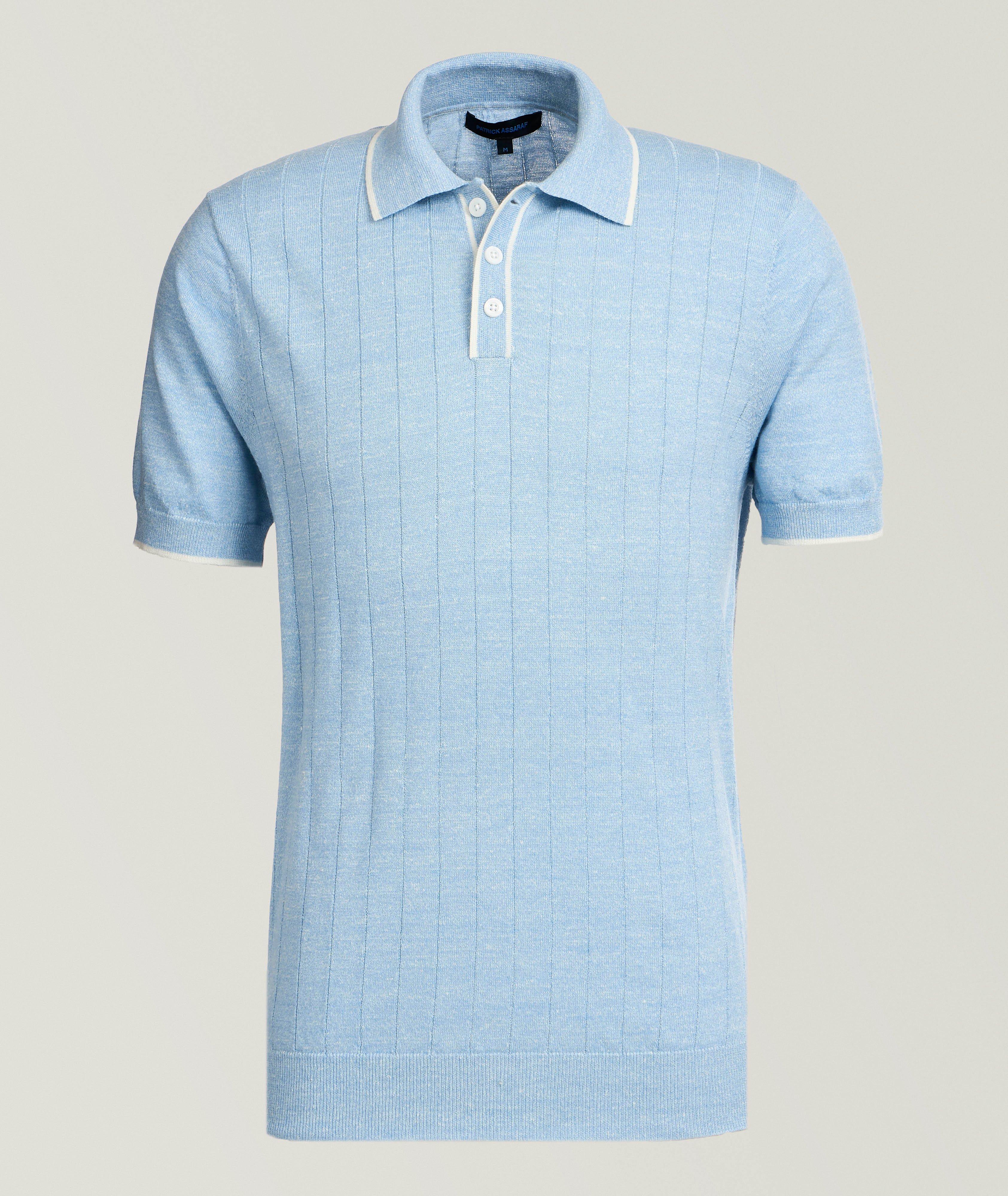Patrick Assaraf Merino Wool-Linen Drop Needle Polo