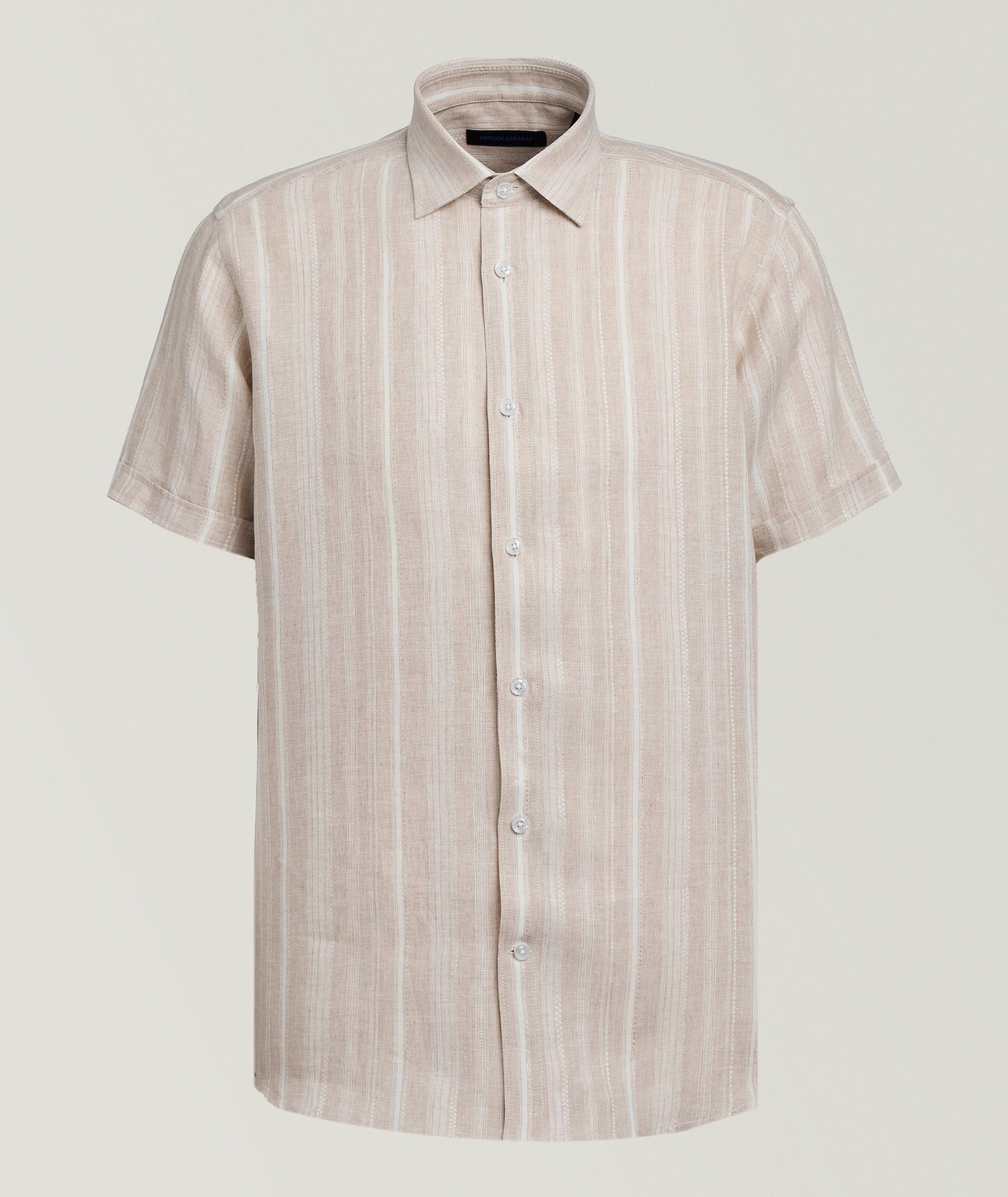 Patrick Assaraf Jacquard Striped Linen Shirt
