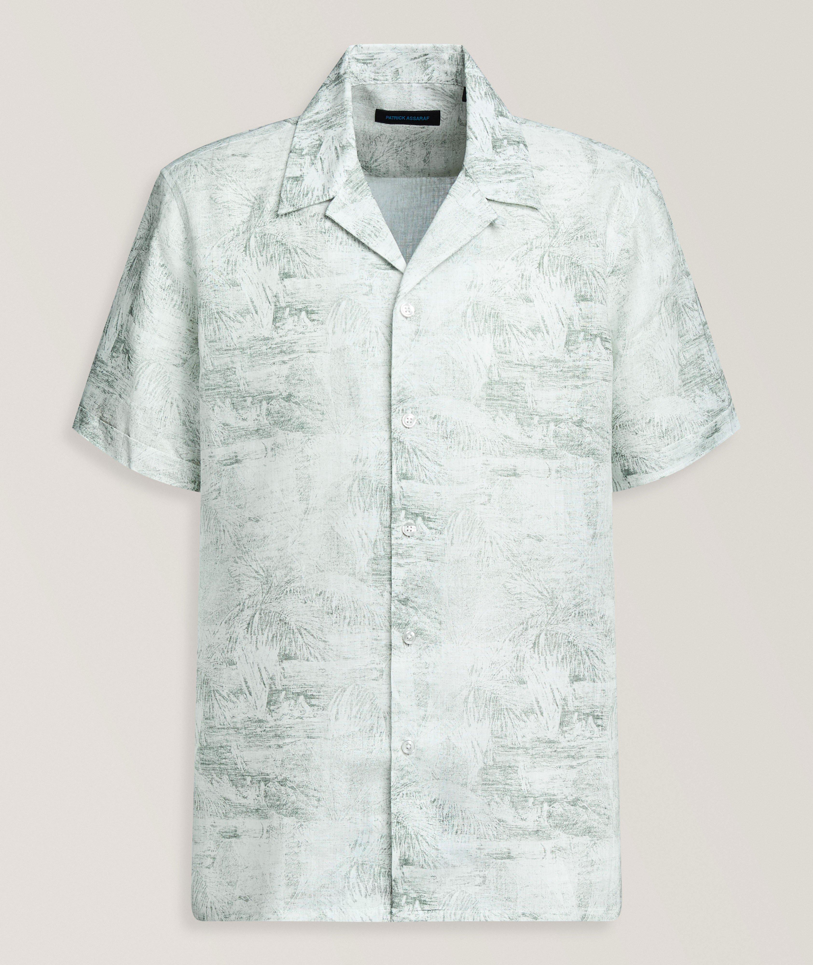 Patrick Assaraf Tropical Print Linen Camp Shirt