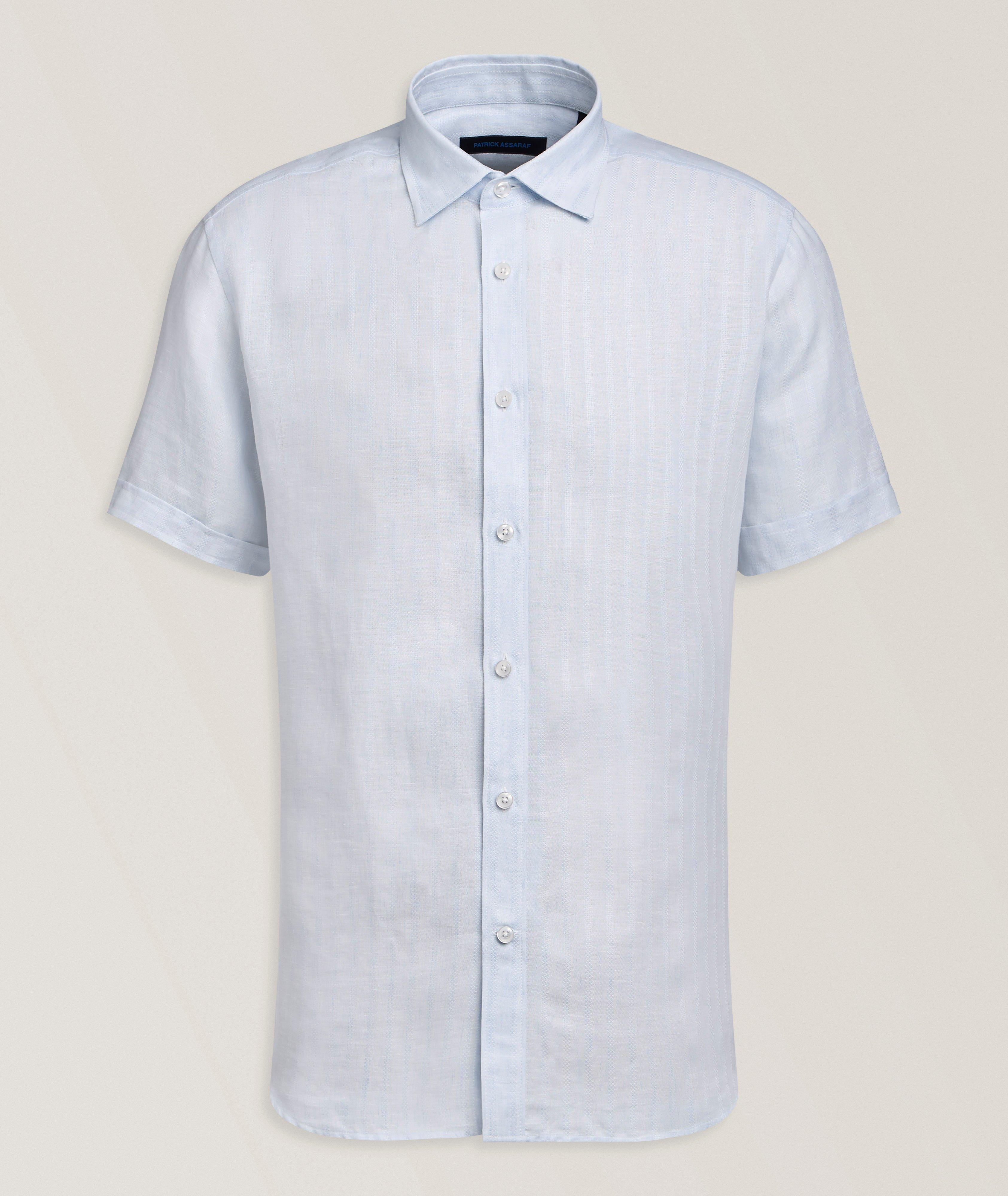 Patrick Assaraf Textured Stripe Linen Shirt