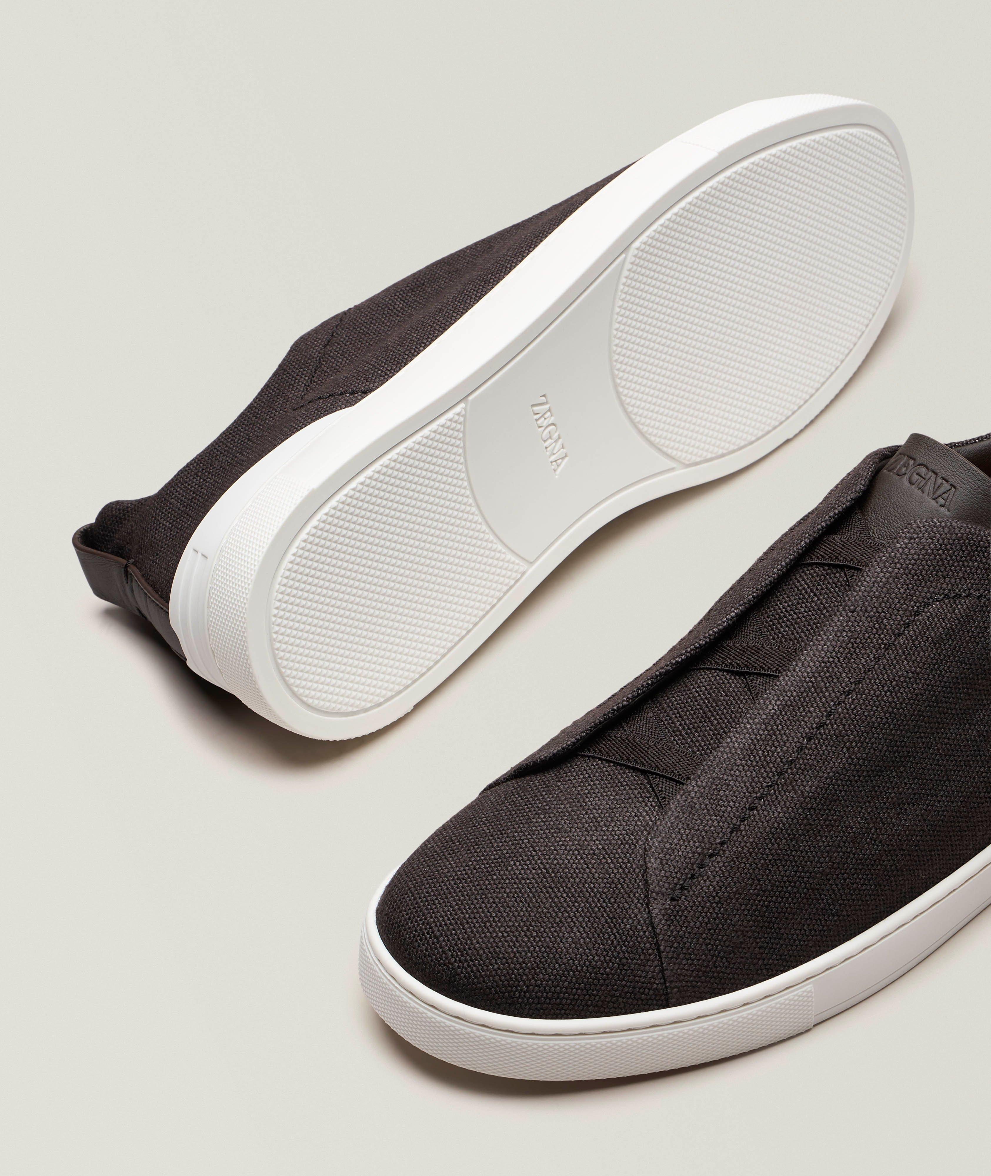 Triple Stitch Cotton-Linen-Leather Sneakers image 3