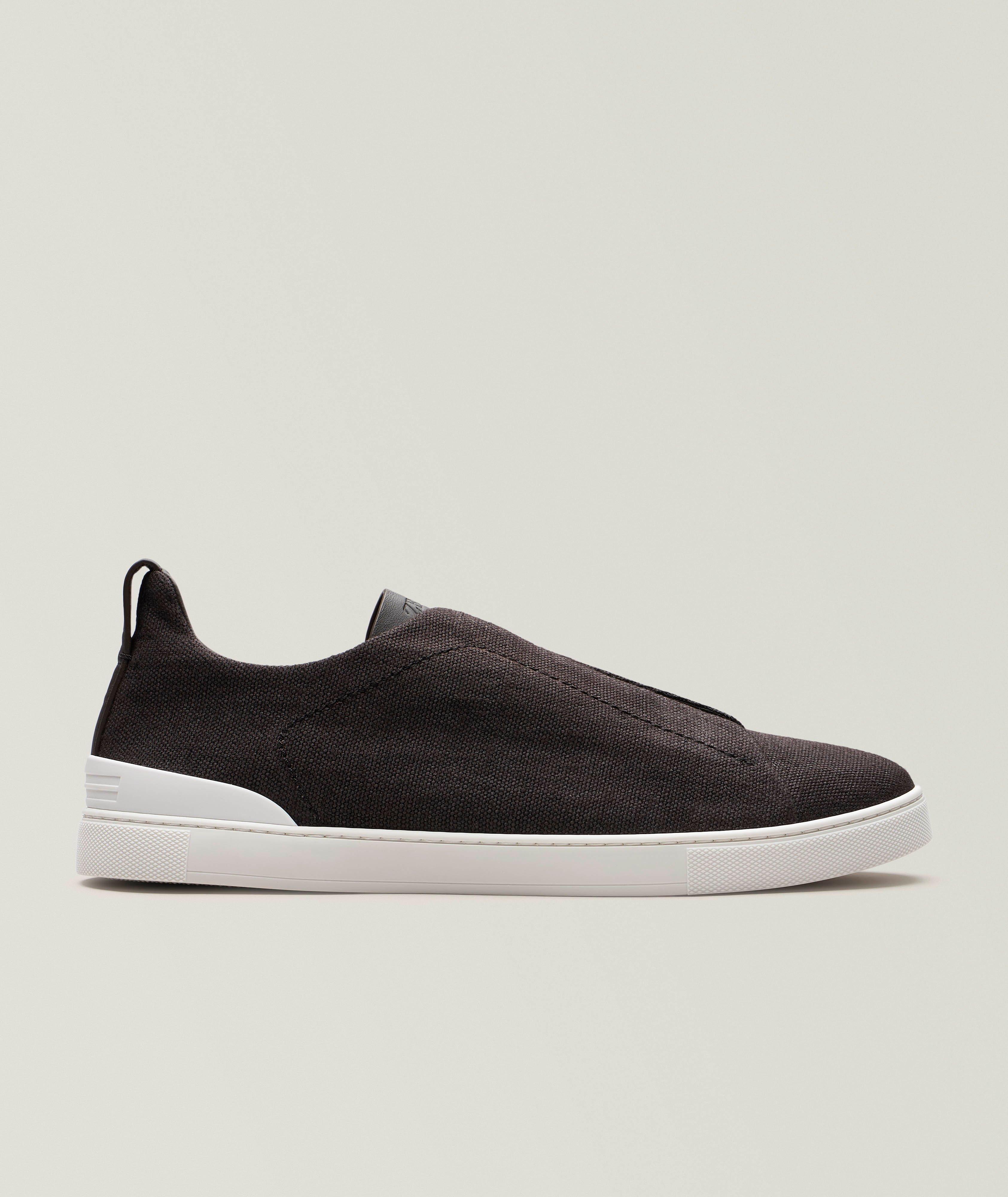 Triple Stitch Cotton-Linen-Leather Sneakers image 0