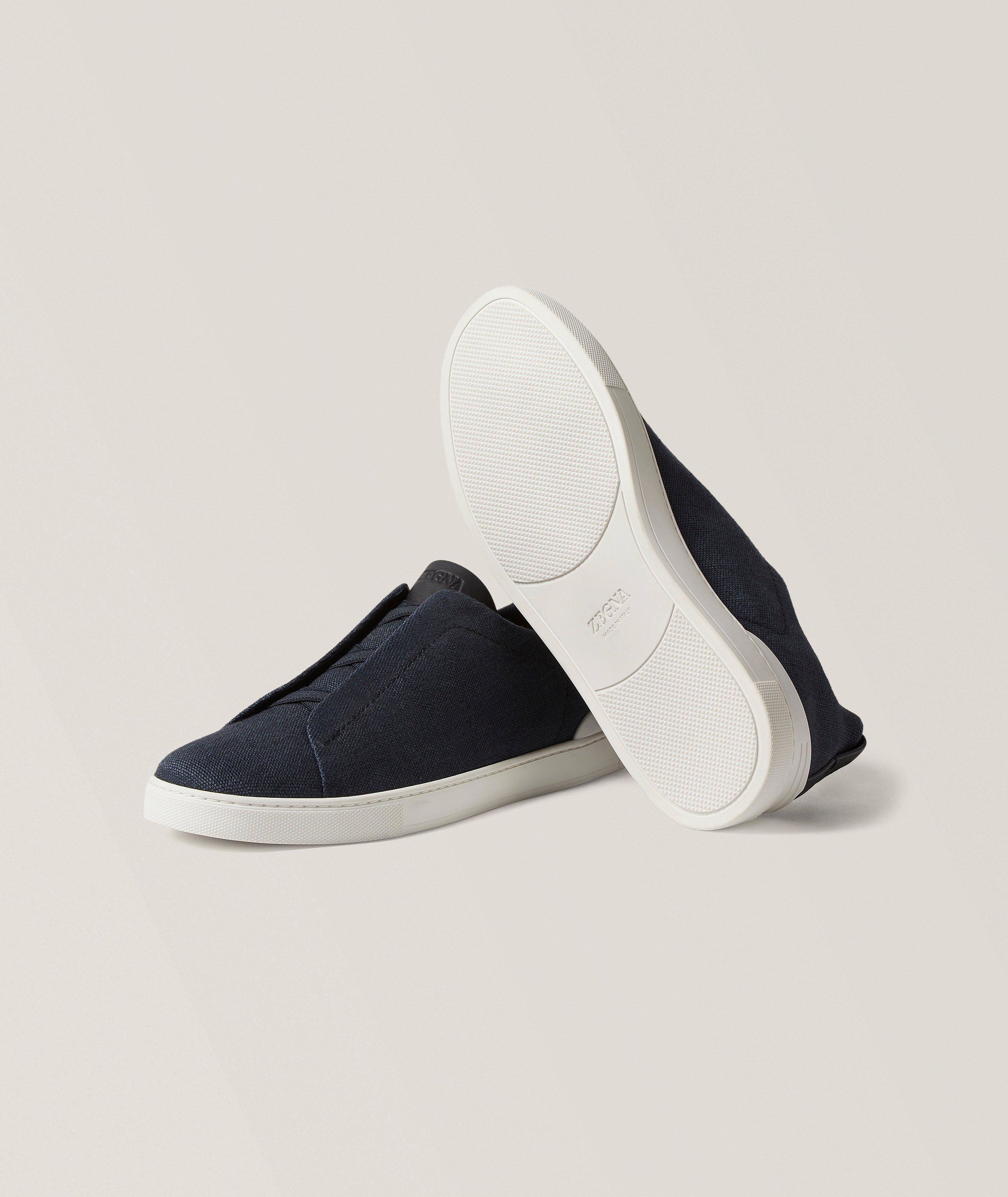 Triple Stitch Cotton-Linen-Leather Sneakers image 4