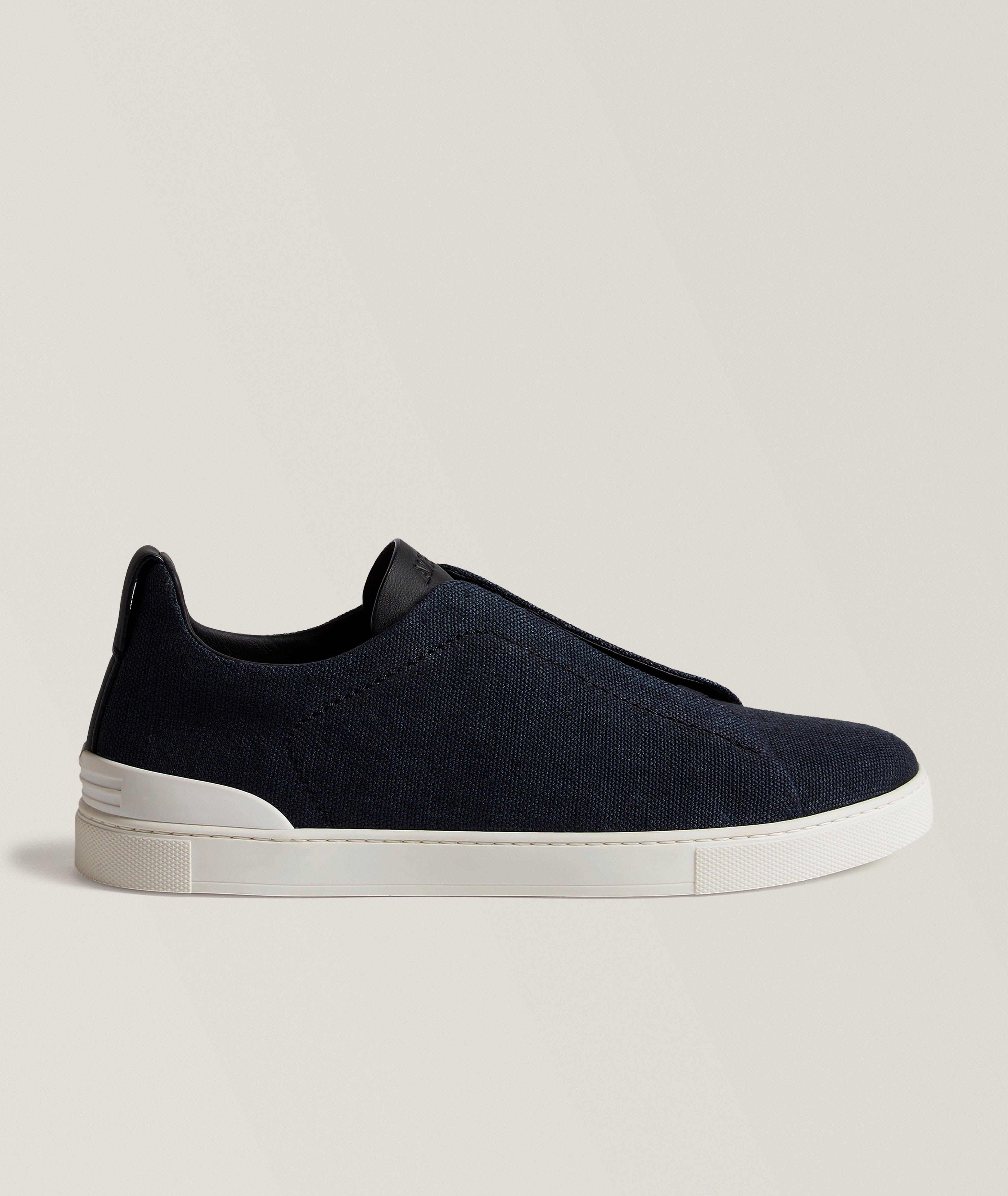 ZEGNA Triple Stitch Cotton-Linen-Leather Sneakers