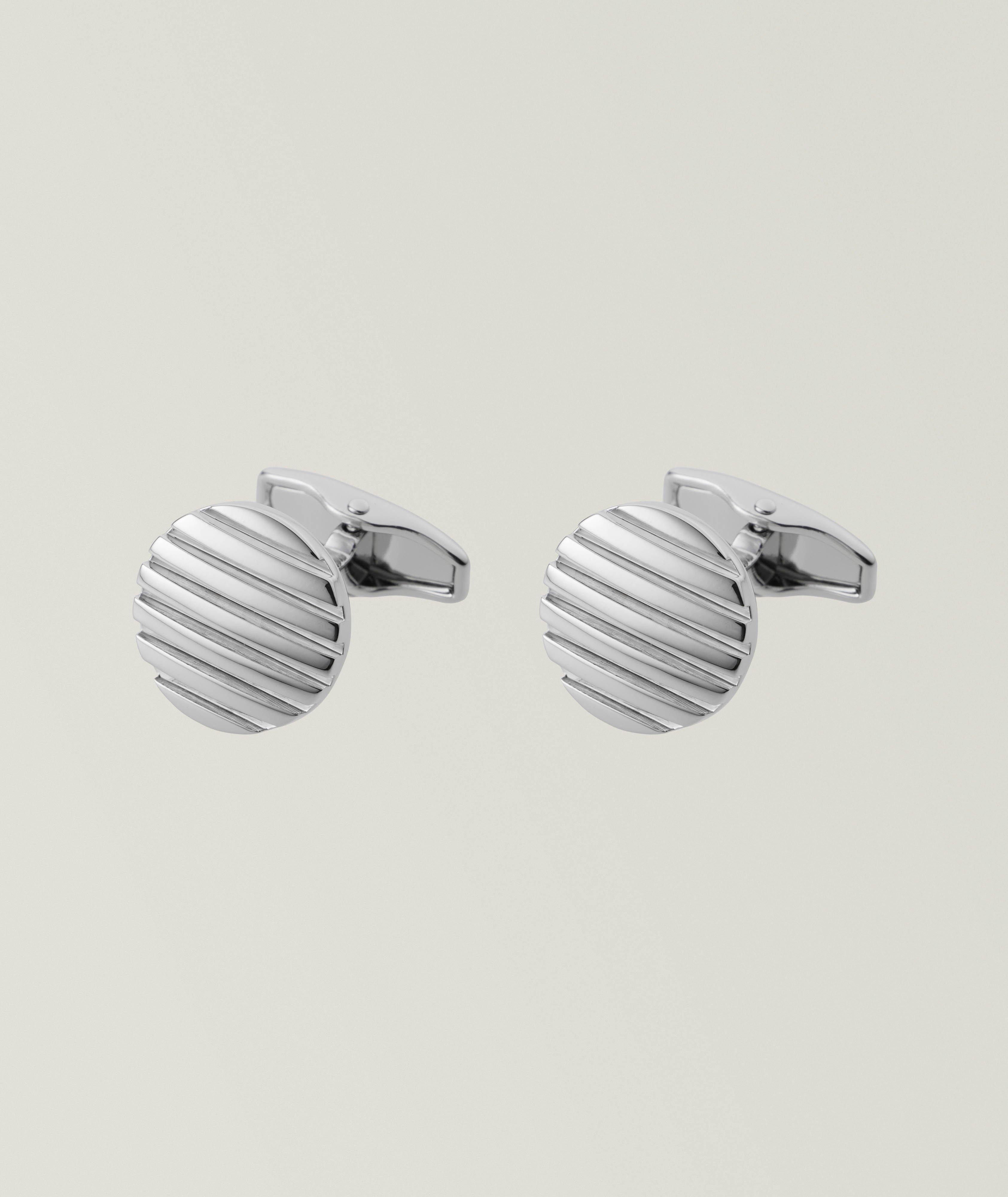 Striped Round Silvertone Cufflinks image 0