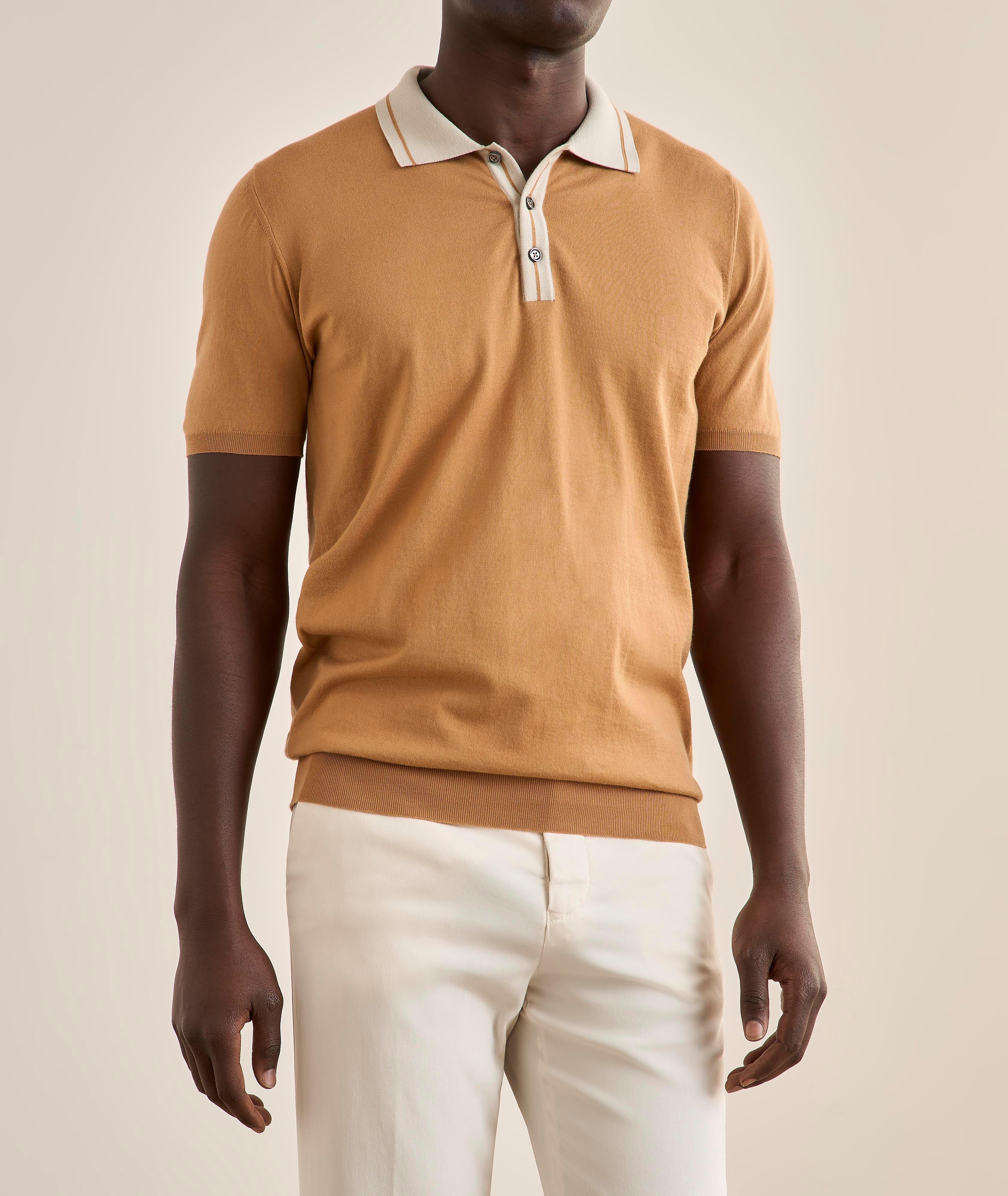 Striped-Trim Cotton Knit Polo image 1