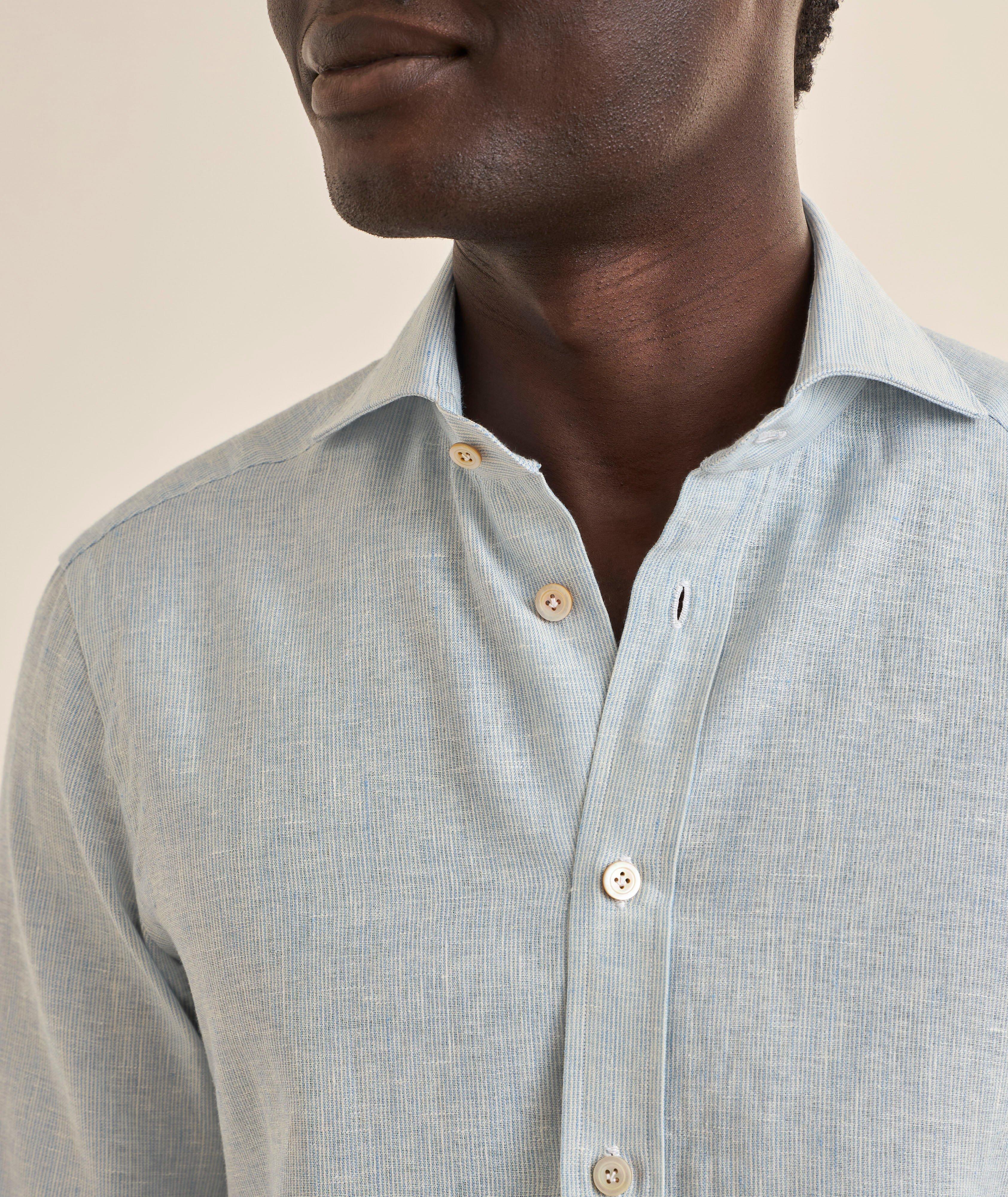 Chemise lin mélangé à fines rayures image 3