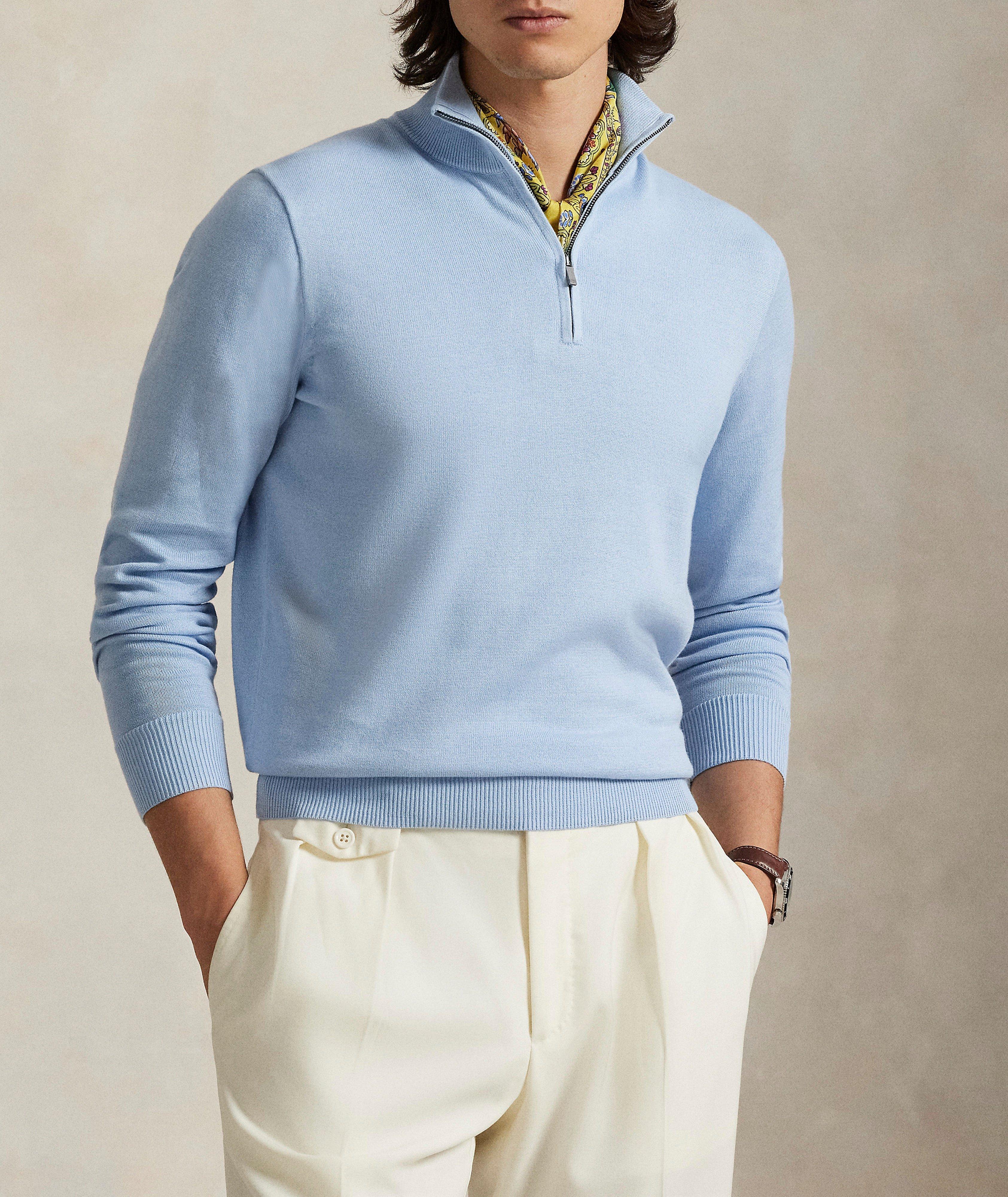 Pull coton col montant quart-zippé image 1