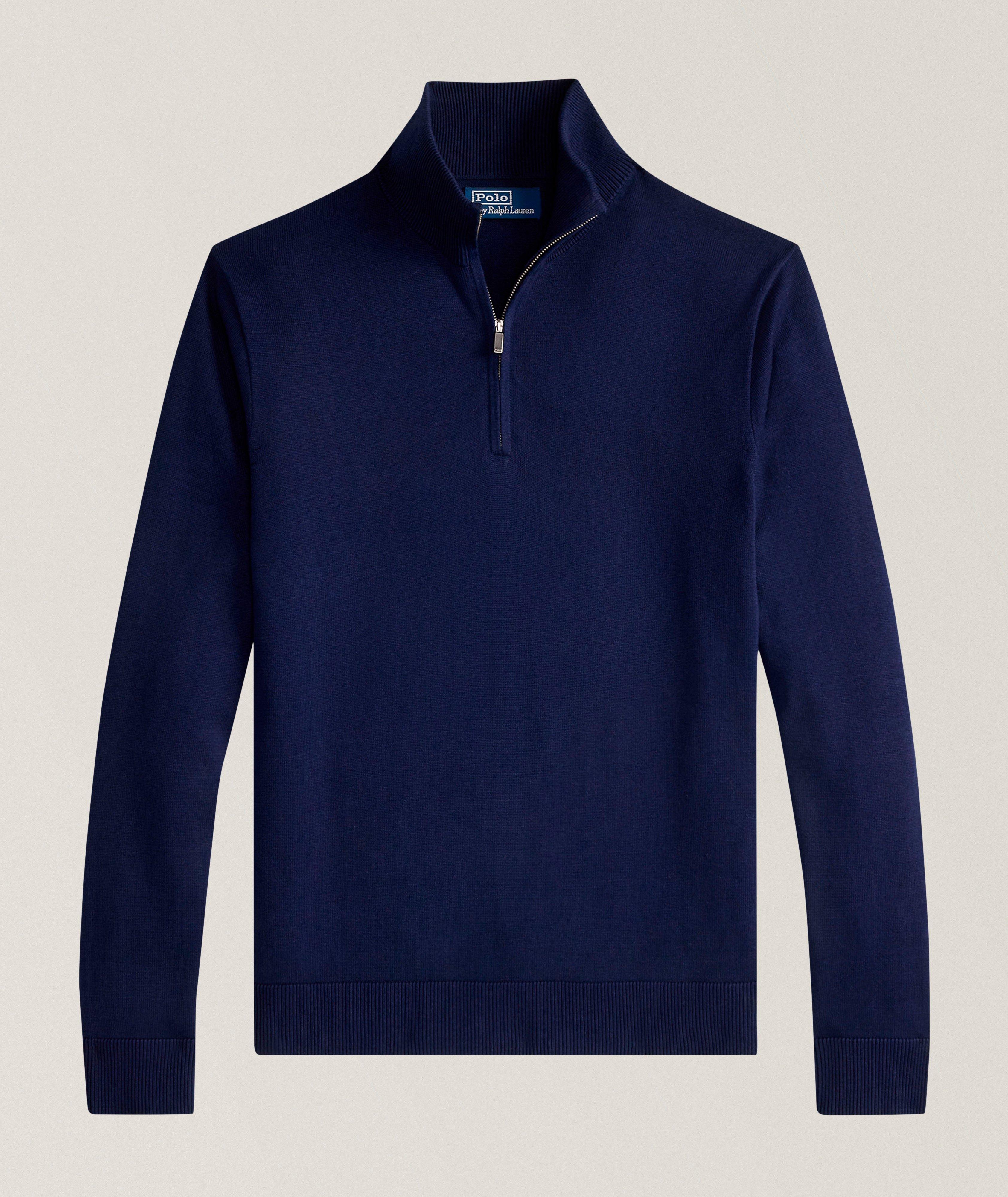 Pull coton col montant quart-zippé image 0