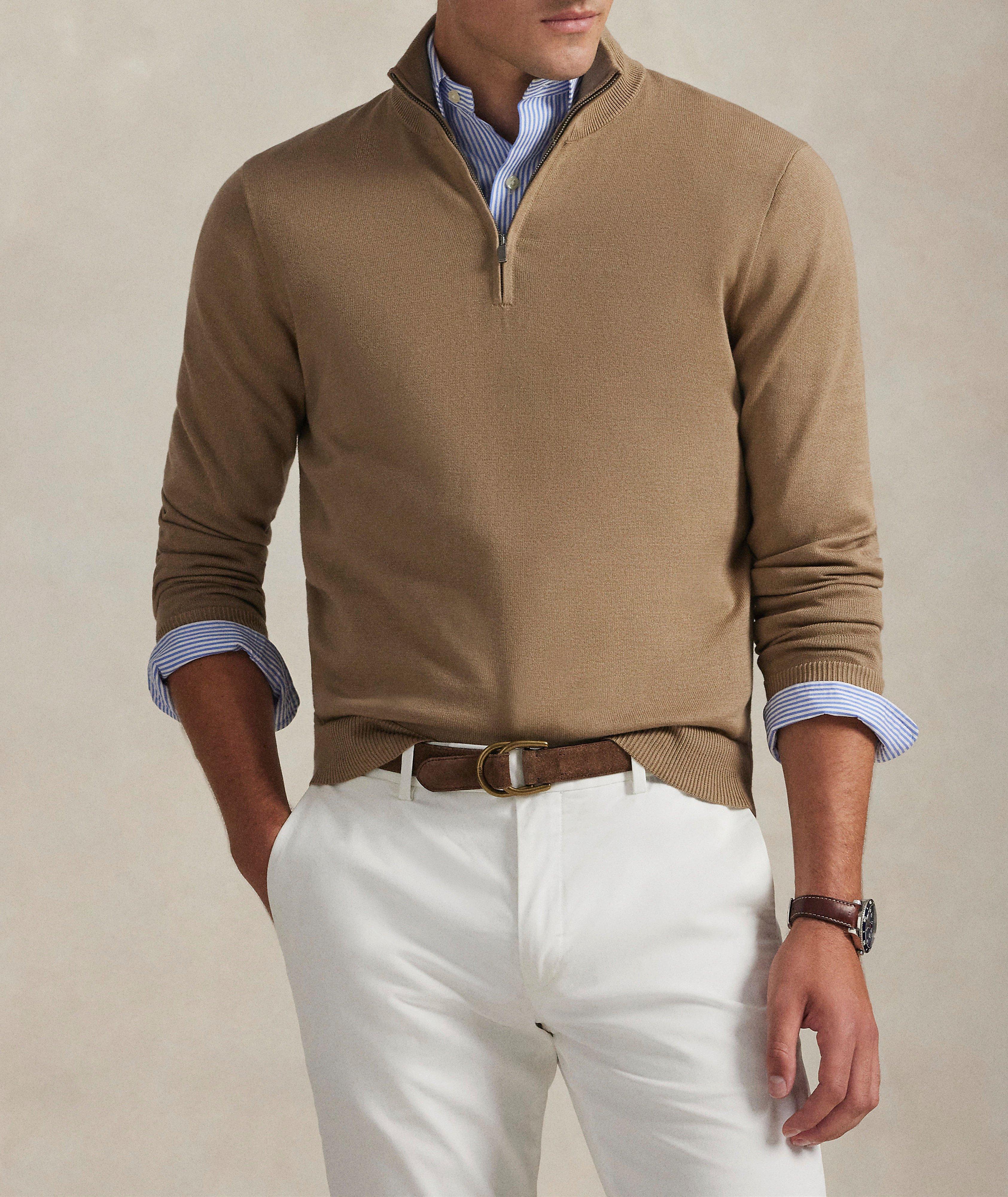 Pull coton col montant quart-zippé image 1