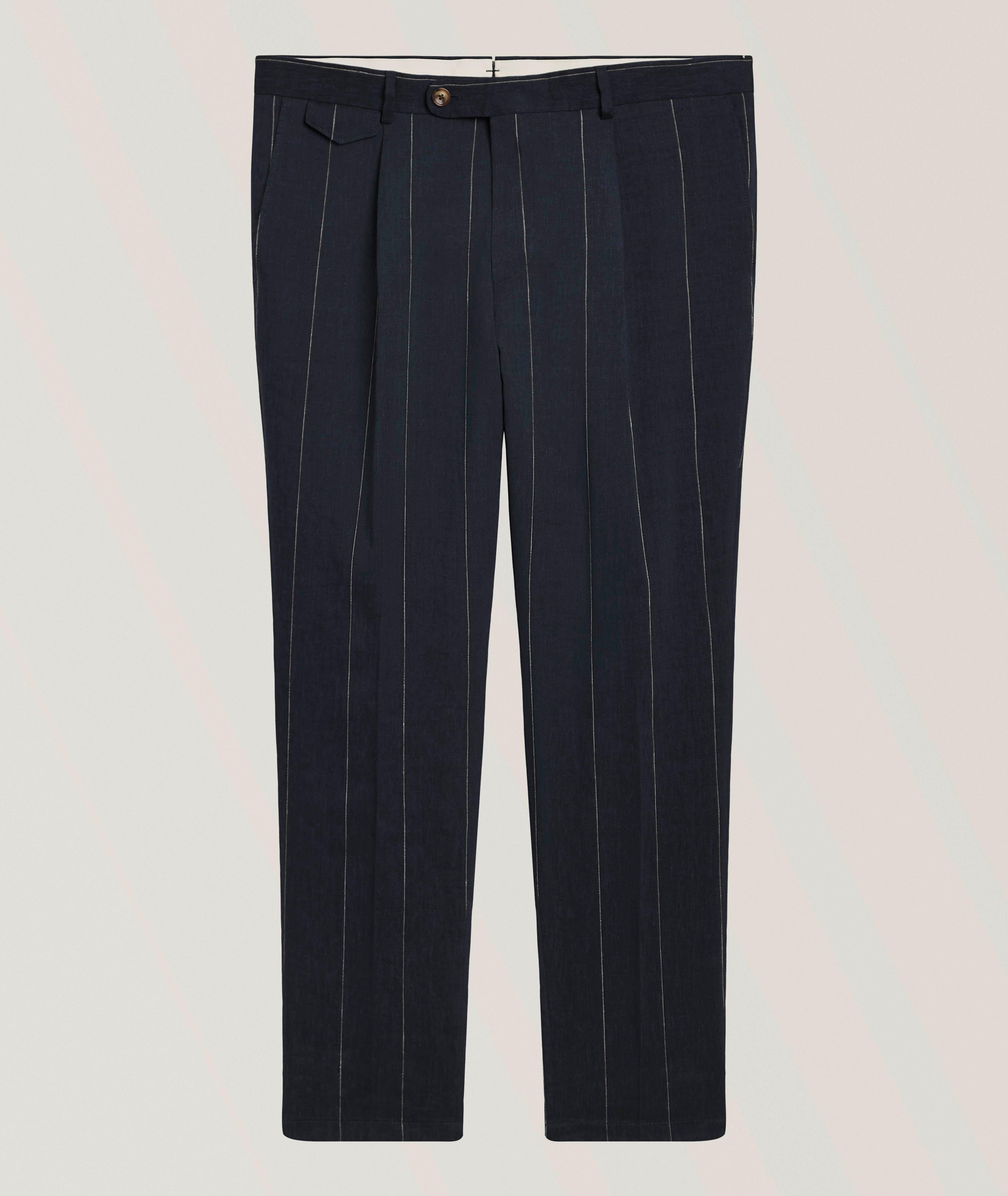 Windsor Pantalon lin-mélange plissé rayé