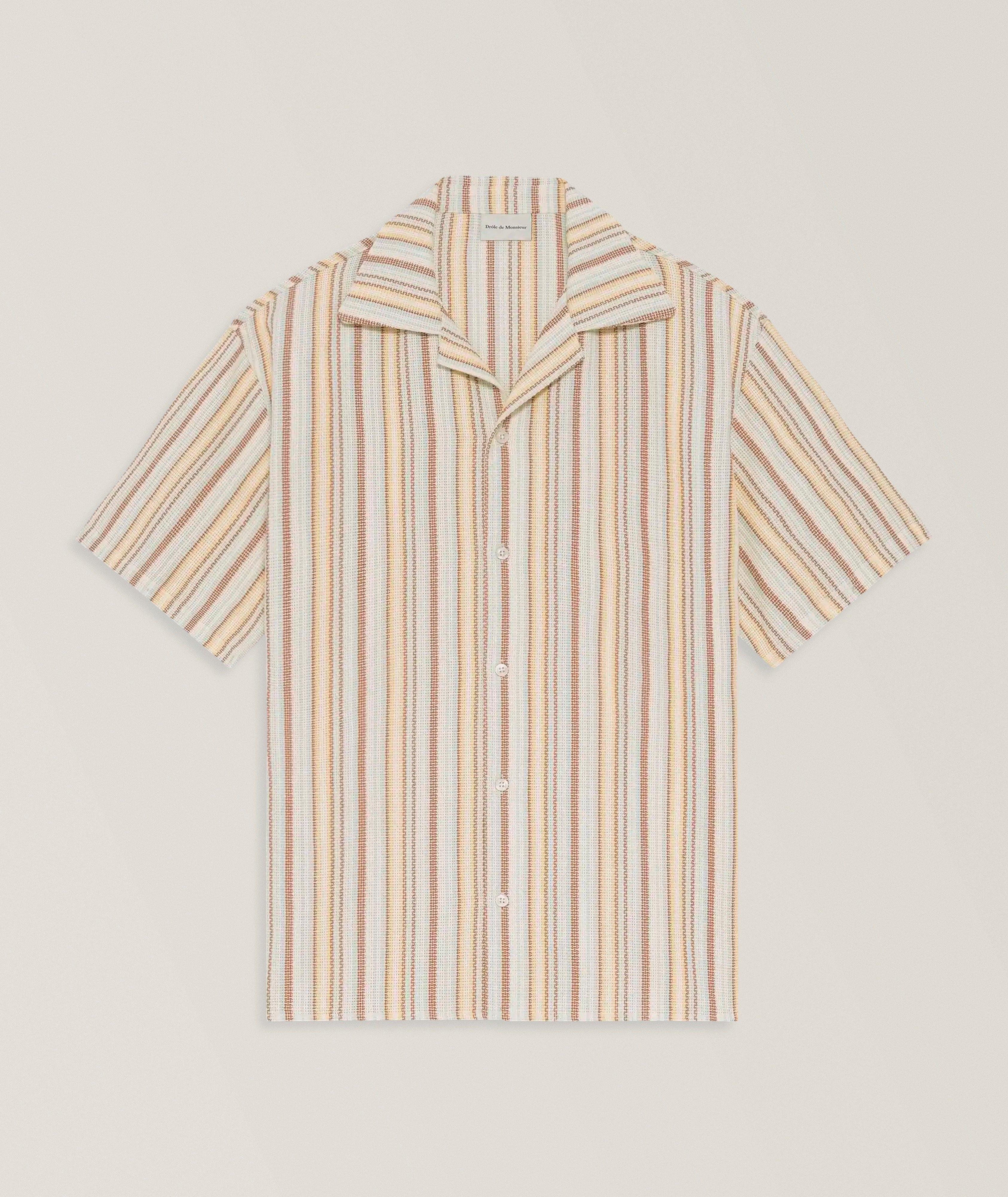 Drôle de Monsieur Striped Cotton Camp Shirt