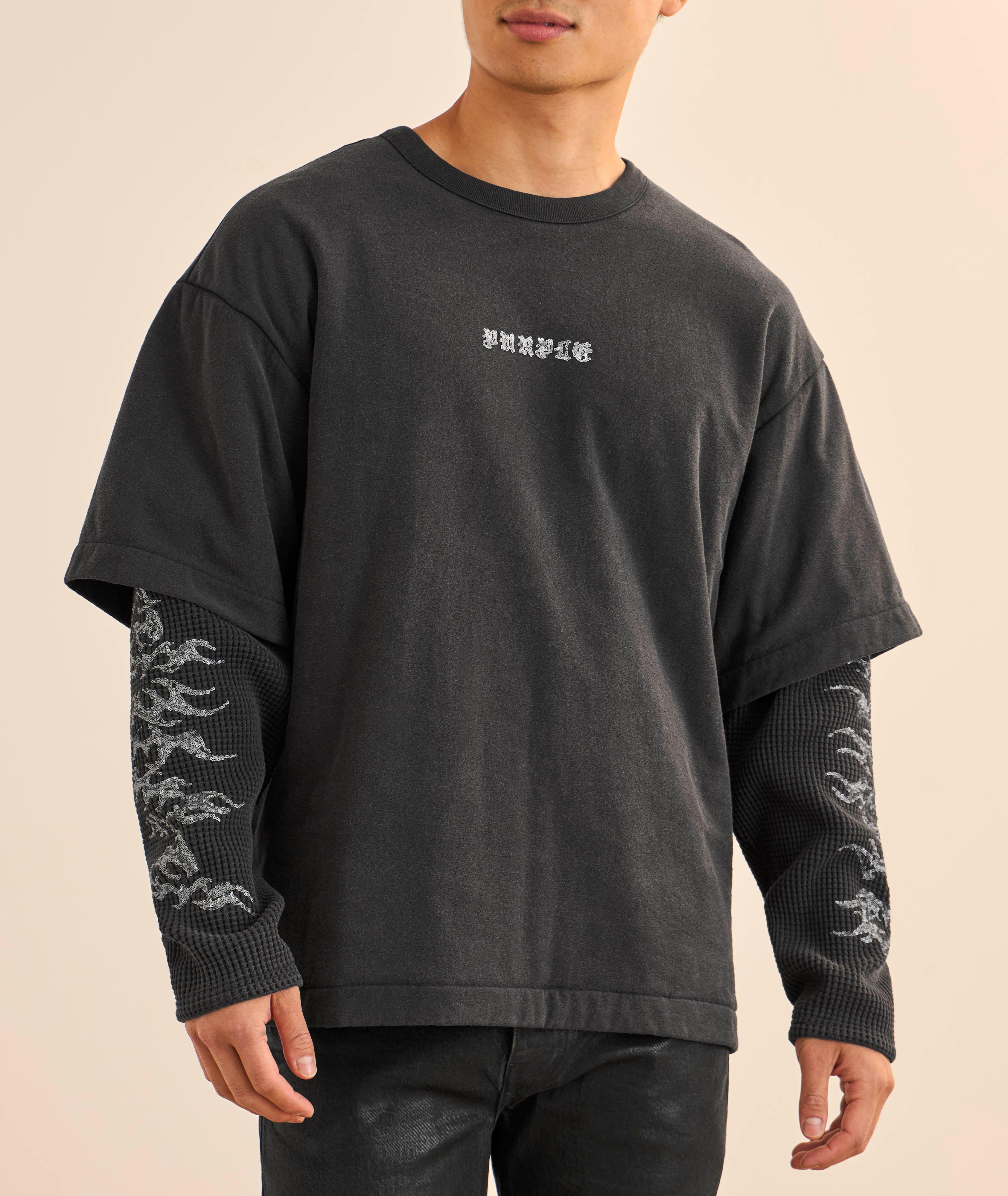 T-shirt paillettes flammes superposées maille gaufrée  image 1