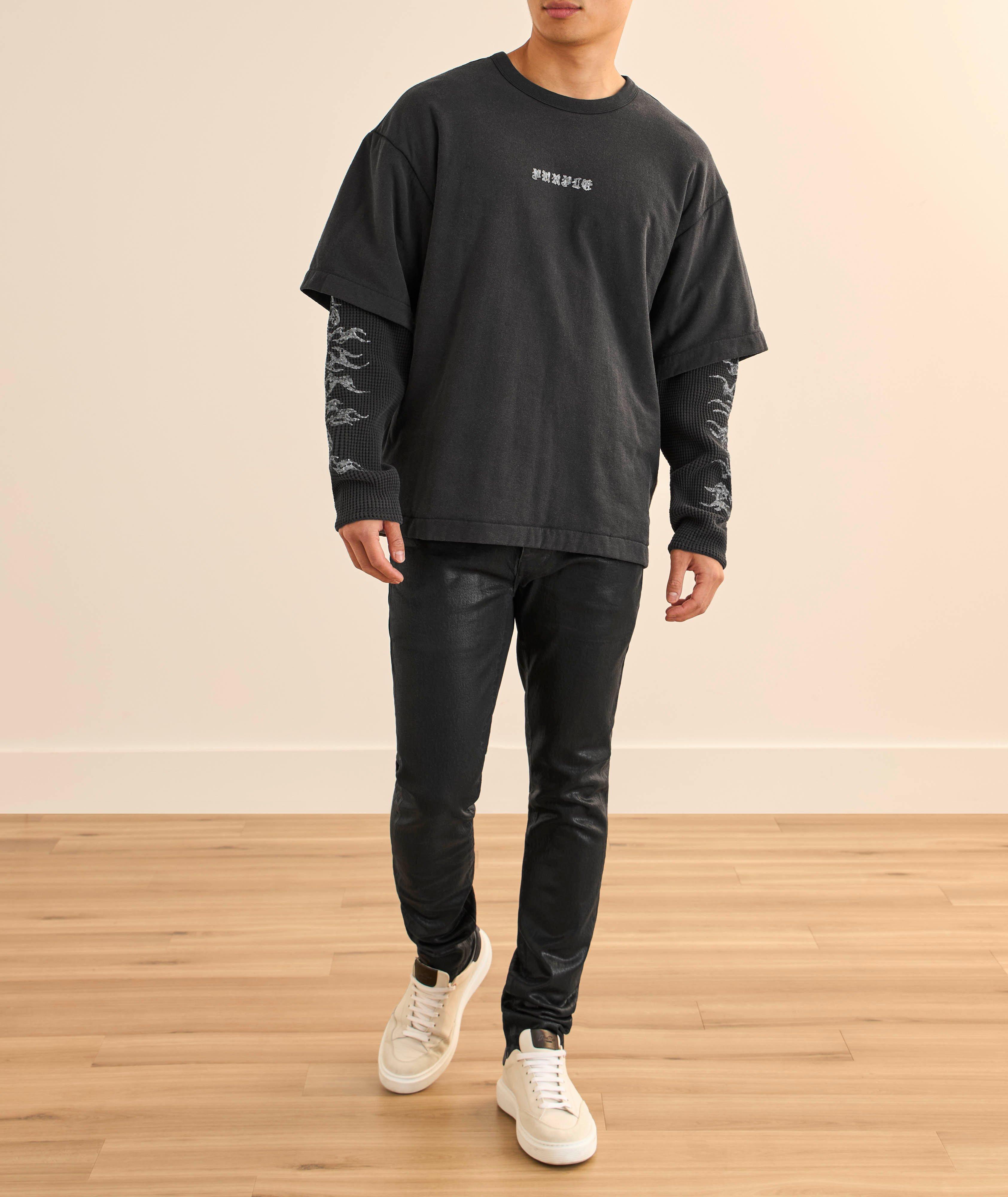 T-shirt paillettes flammes superposées maille gaufrée  image 5