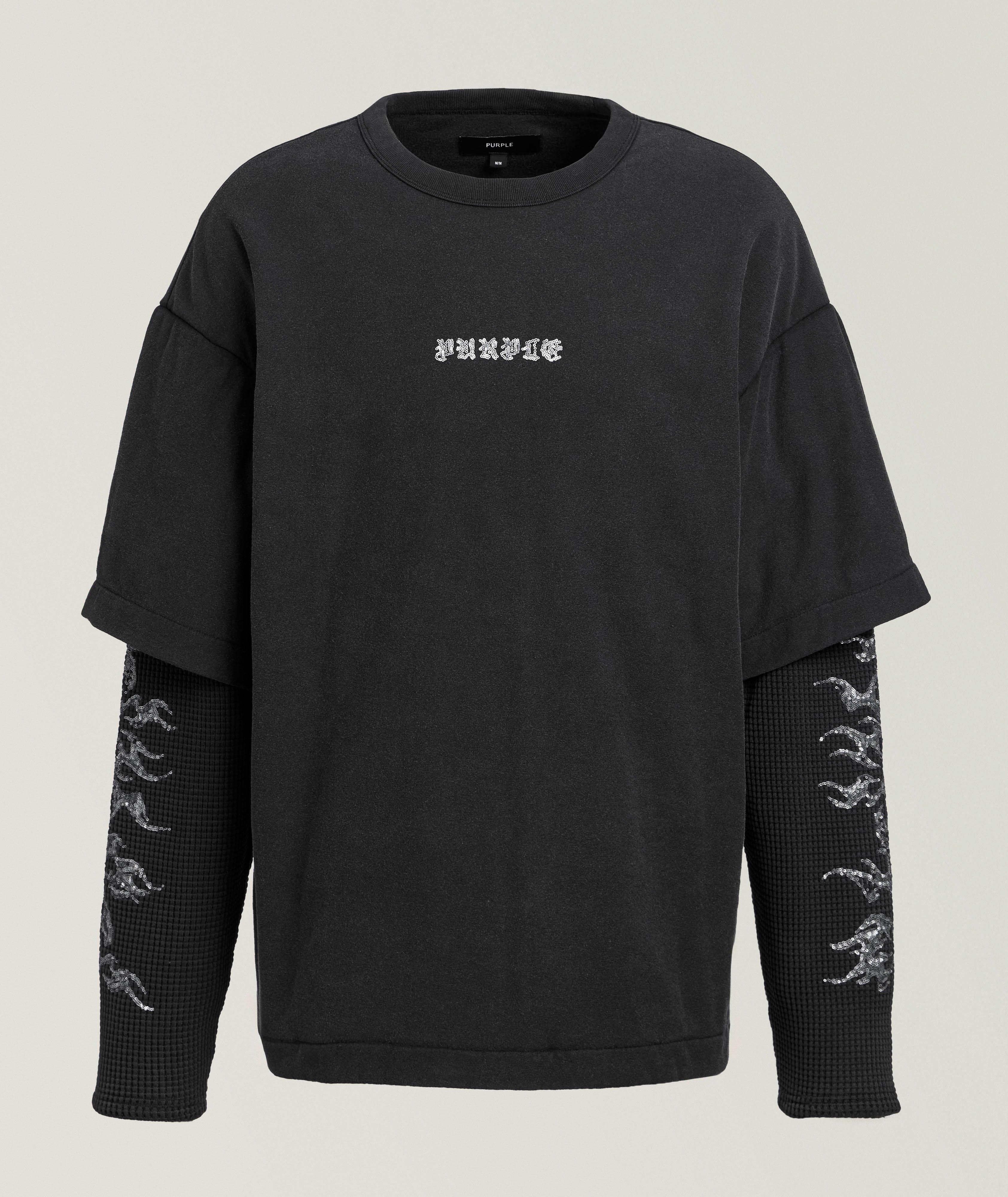 T-shirt paillettes flammes superposées maille gaufrée  image 0