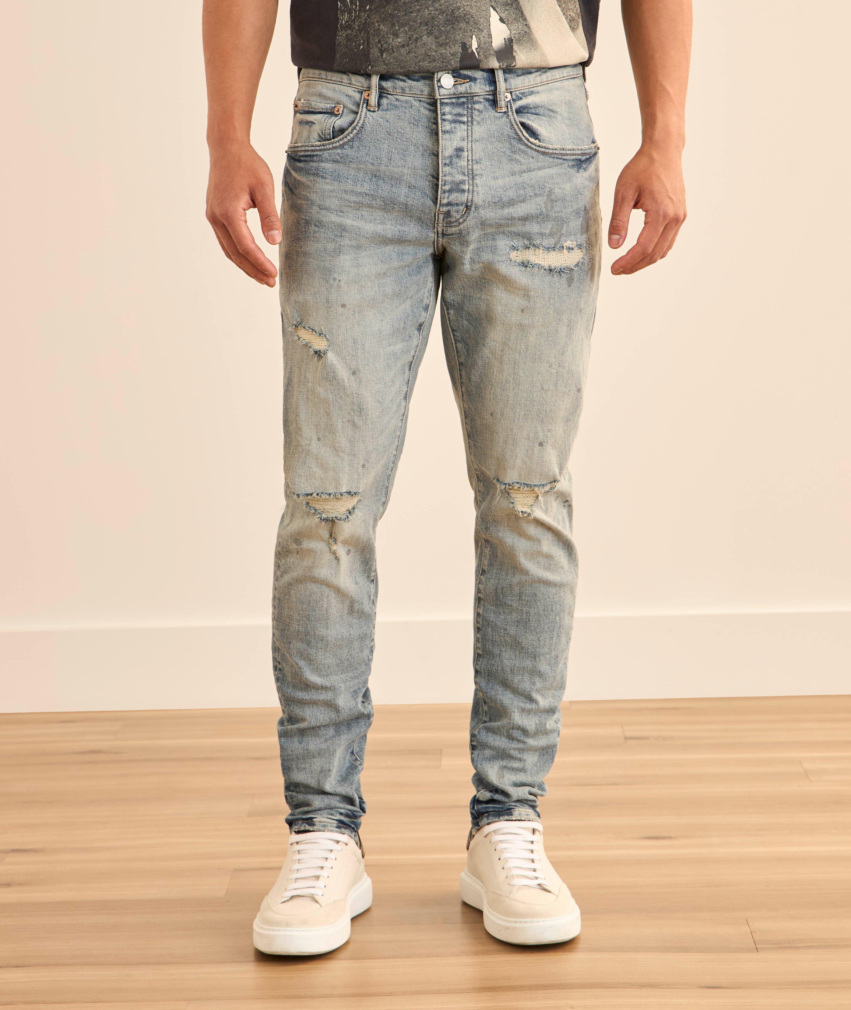 P001 Worn Slashed Paint Skinny Jeans image 1