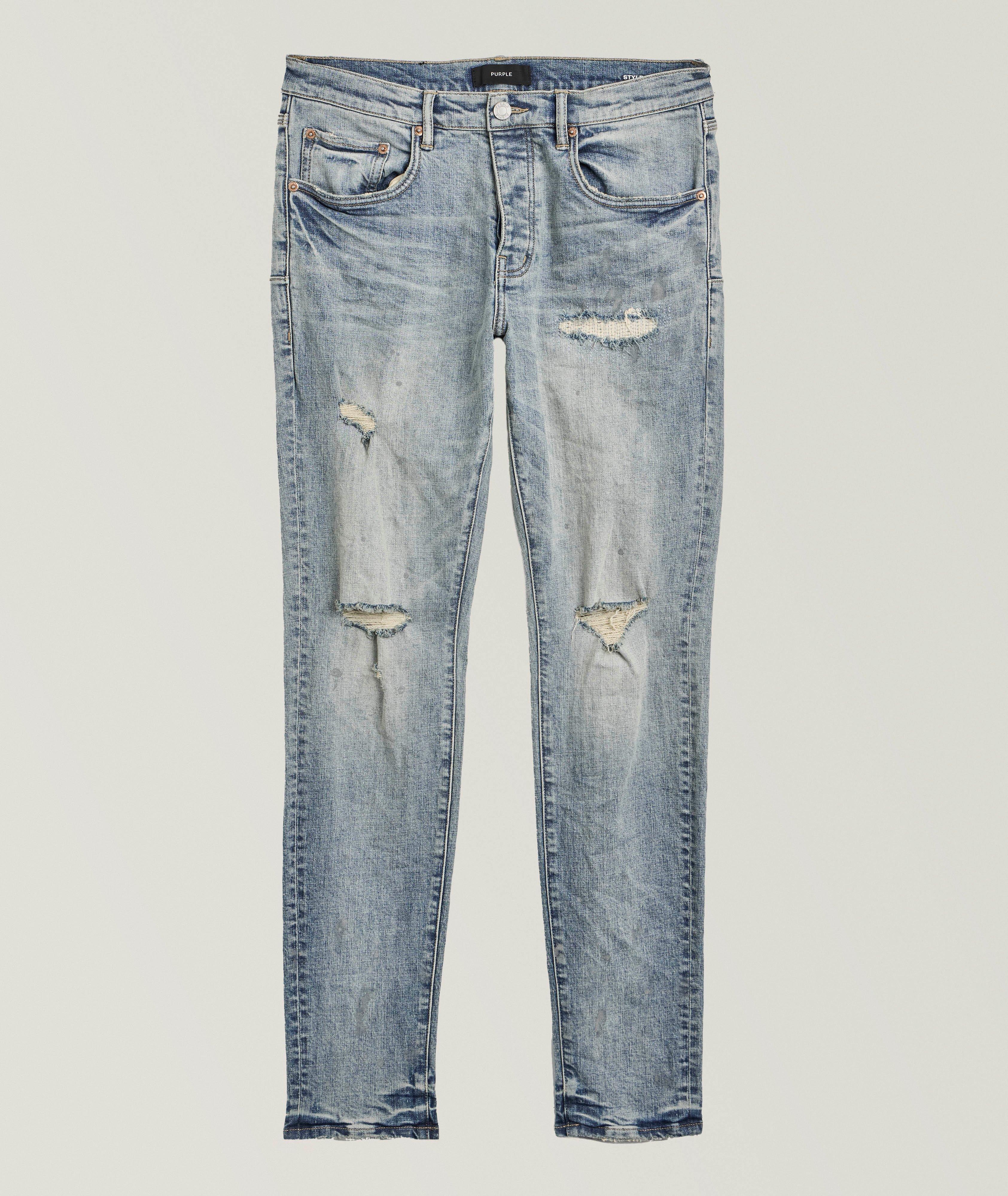 P001 Worn Slashed Paint Skinny Jeans image 0