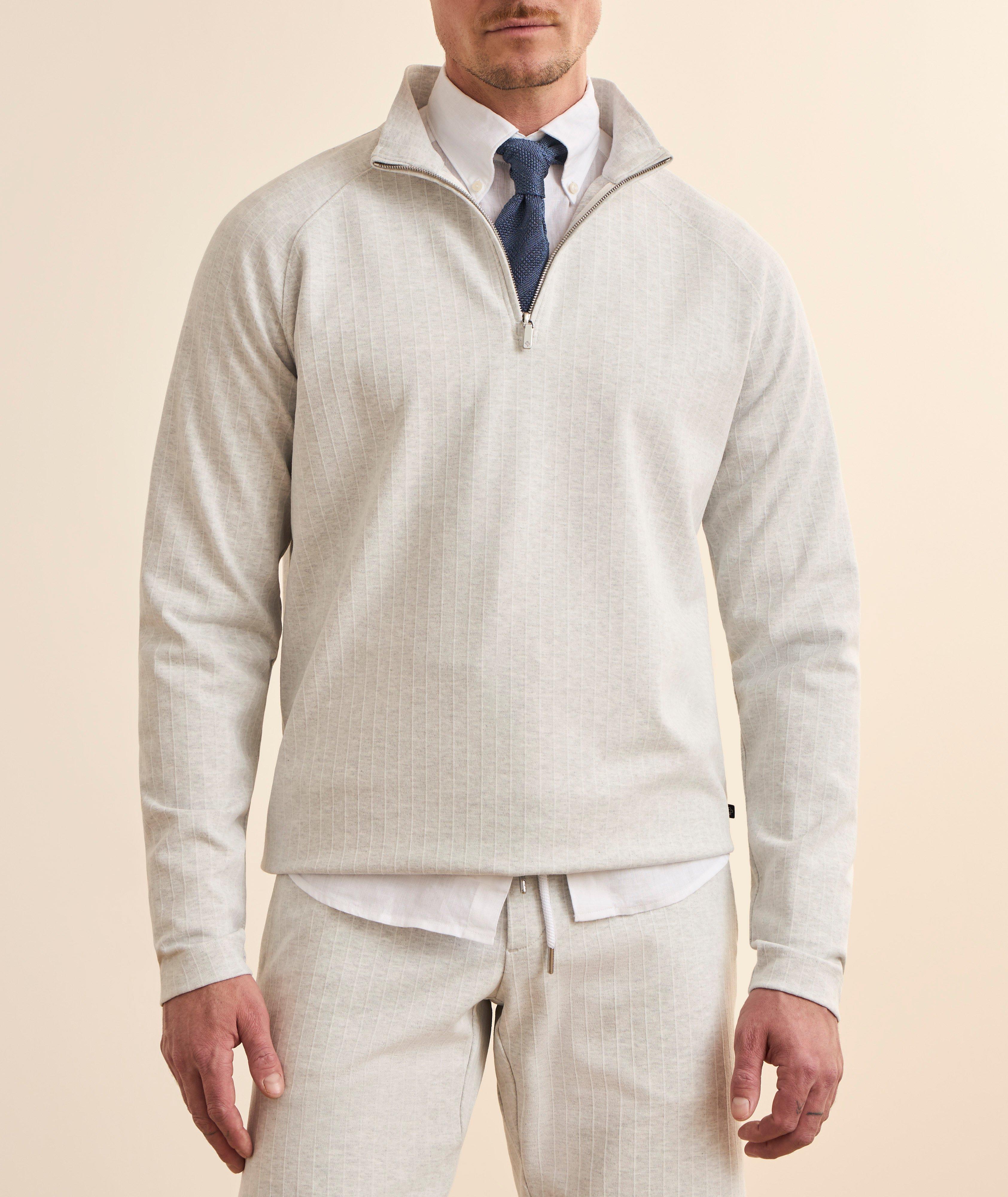 Heathered Pinstripe Quarter-Zip Sweater image 1