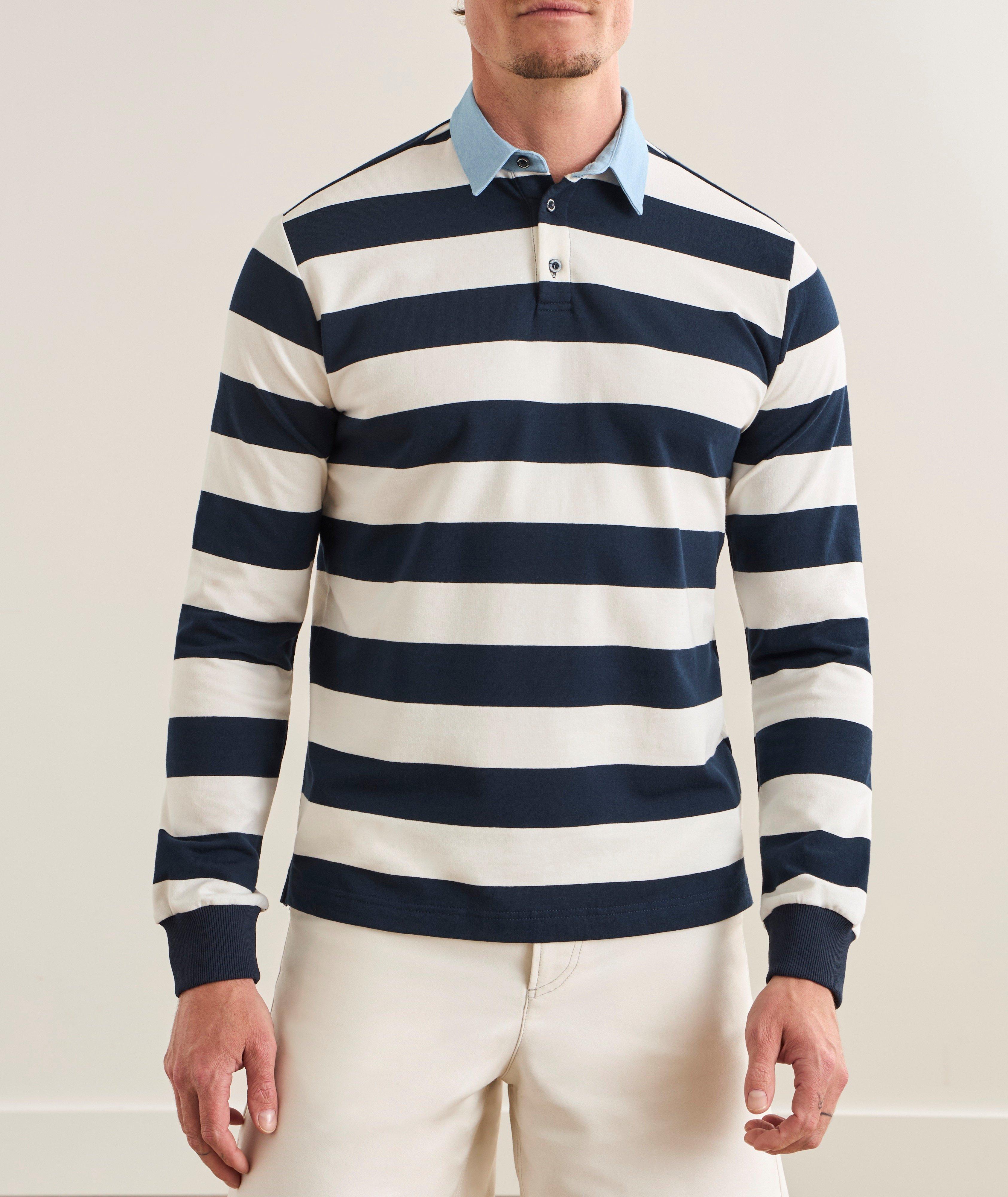 Striped Denim Collar Rugby Shirt  image 1