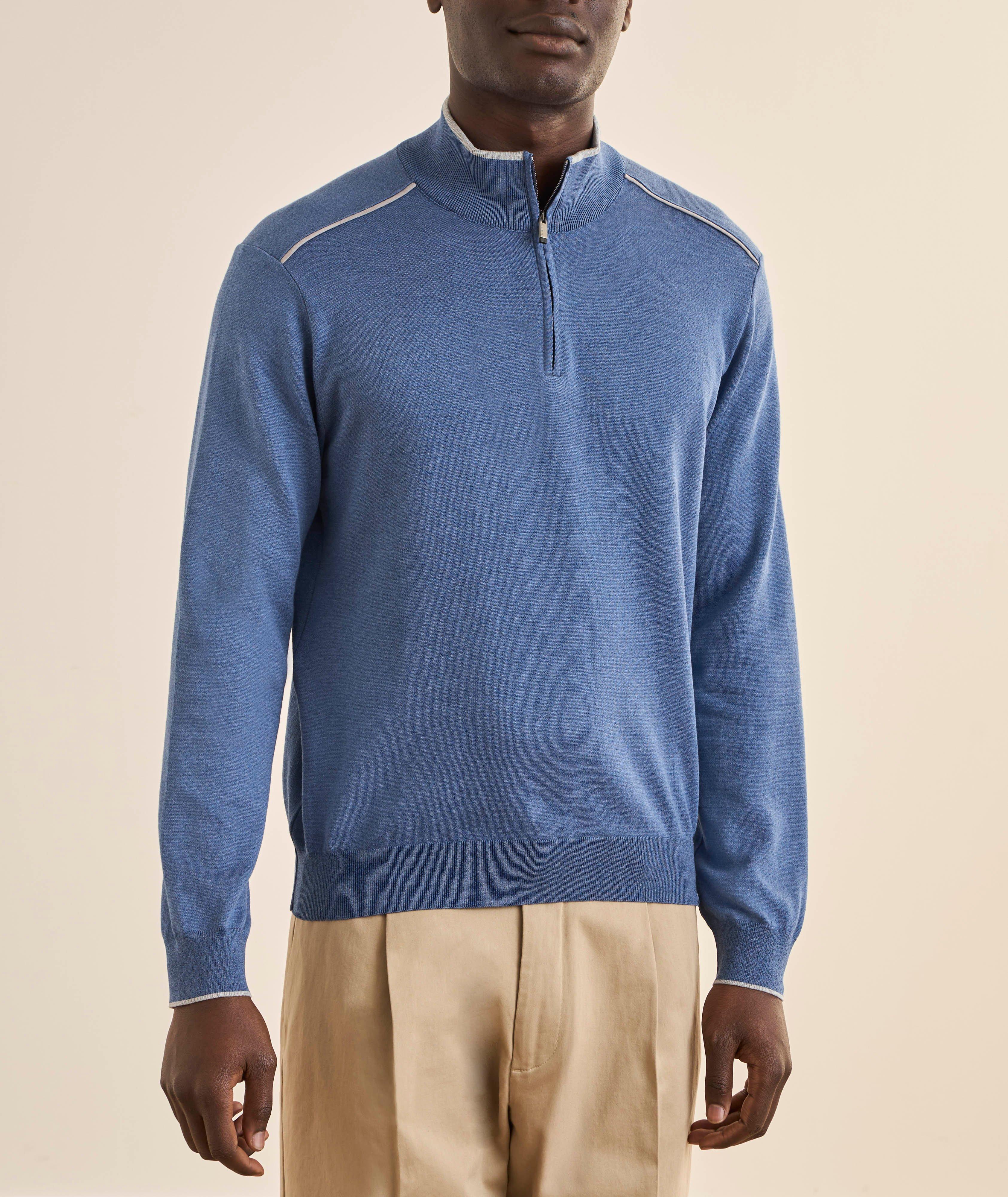 Pull soie-coton quart-zippé liseré   image 1