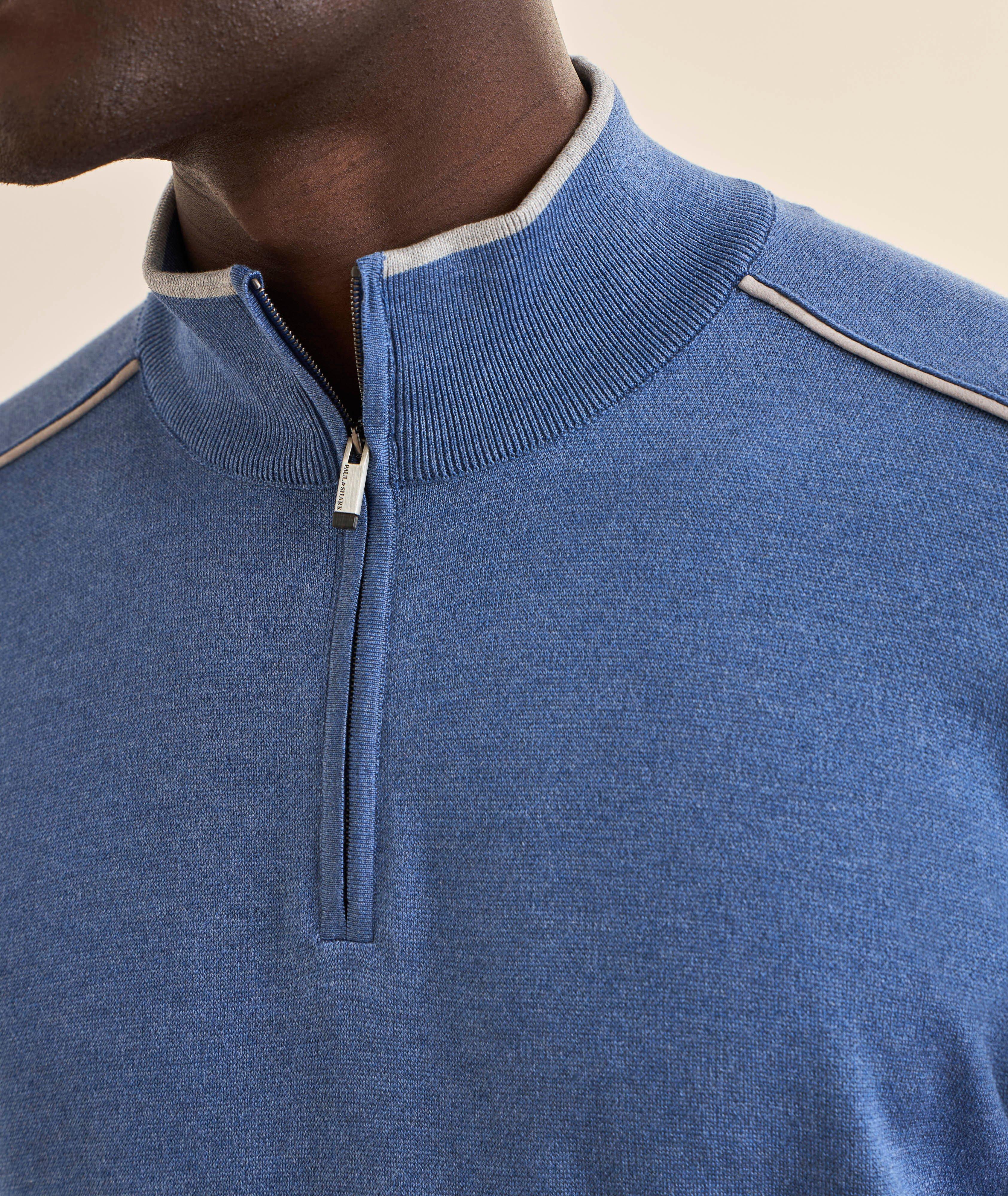 Pull soie-coton quart-zippé liseré   image 3