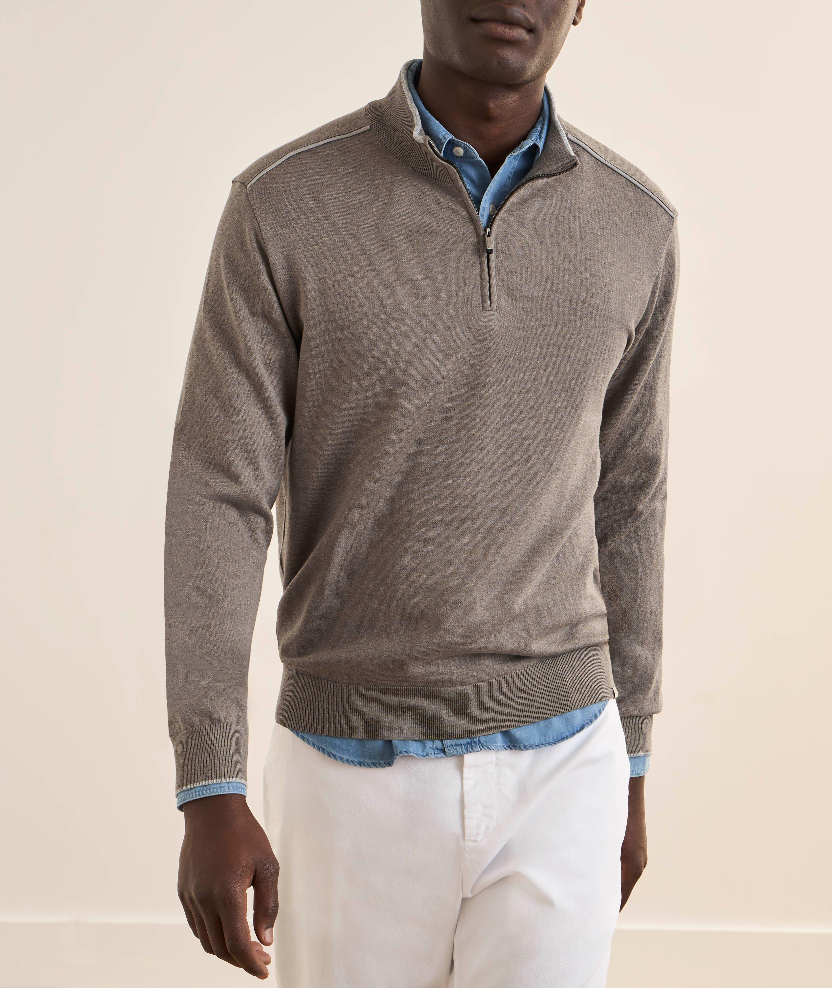 Tipped Silk-Cotton Quarter-Zip Sweater image 1