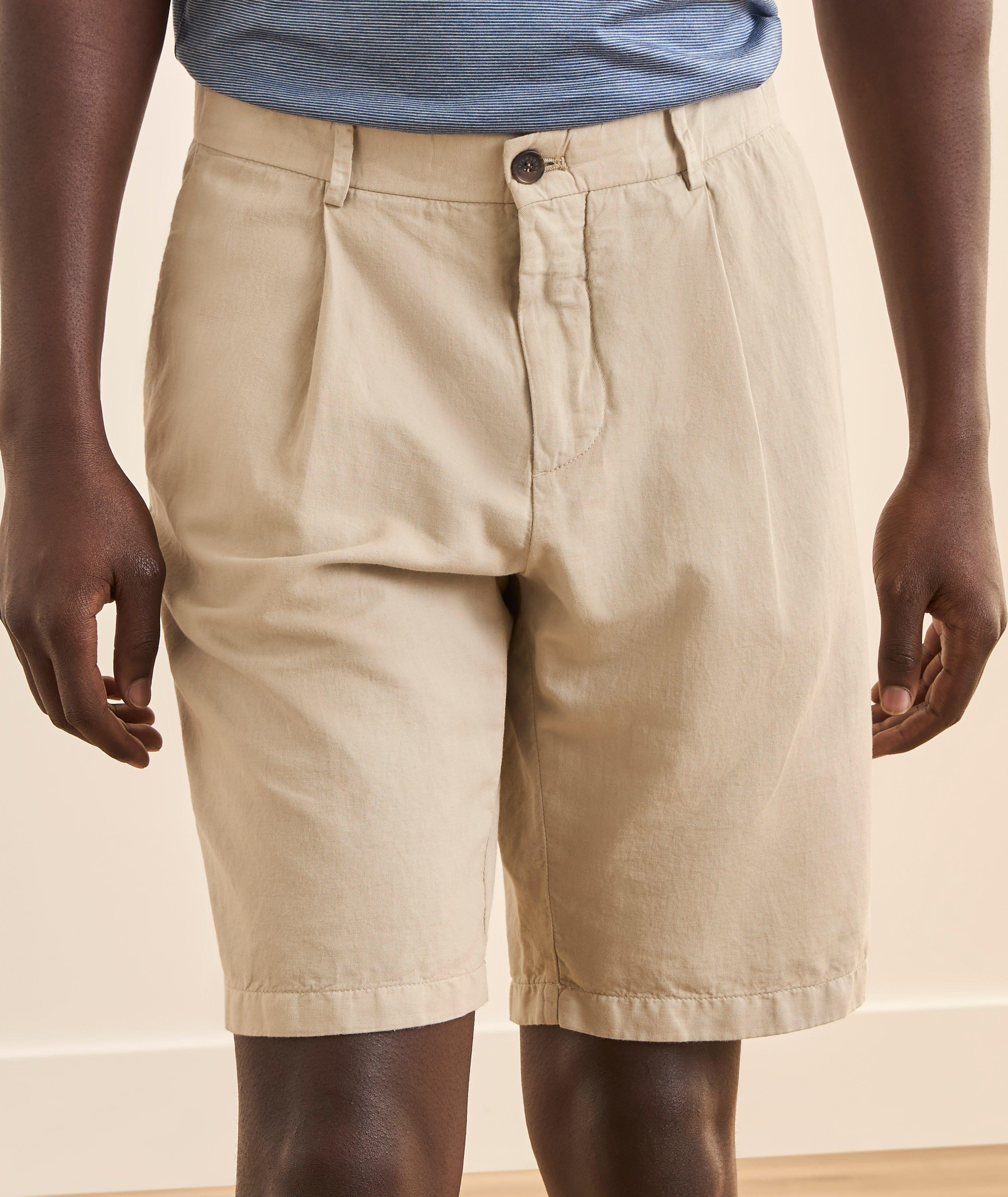 Pleated Cotton-Linen Bermuda Shorts image 1
