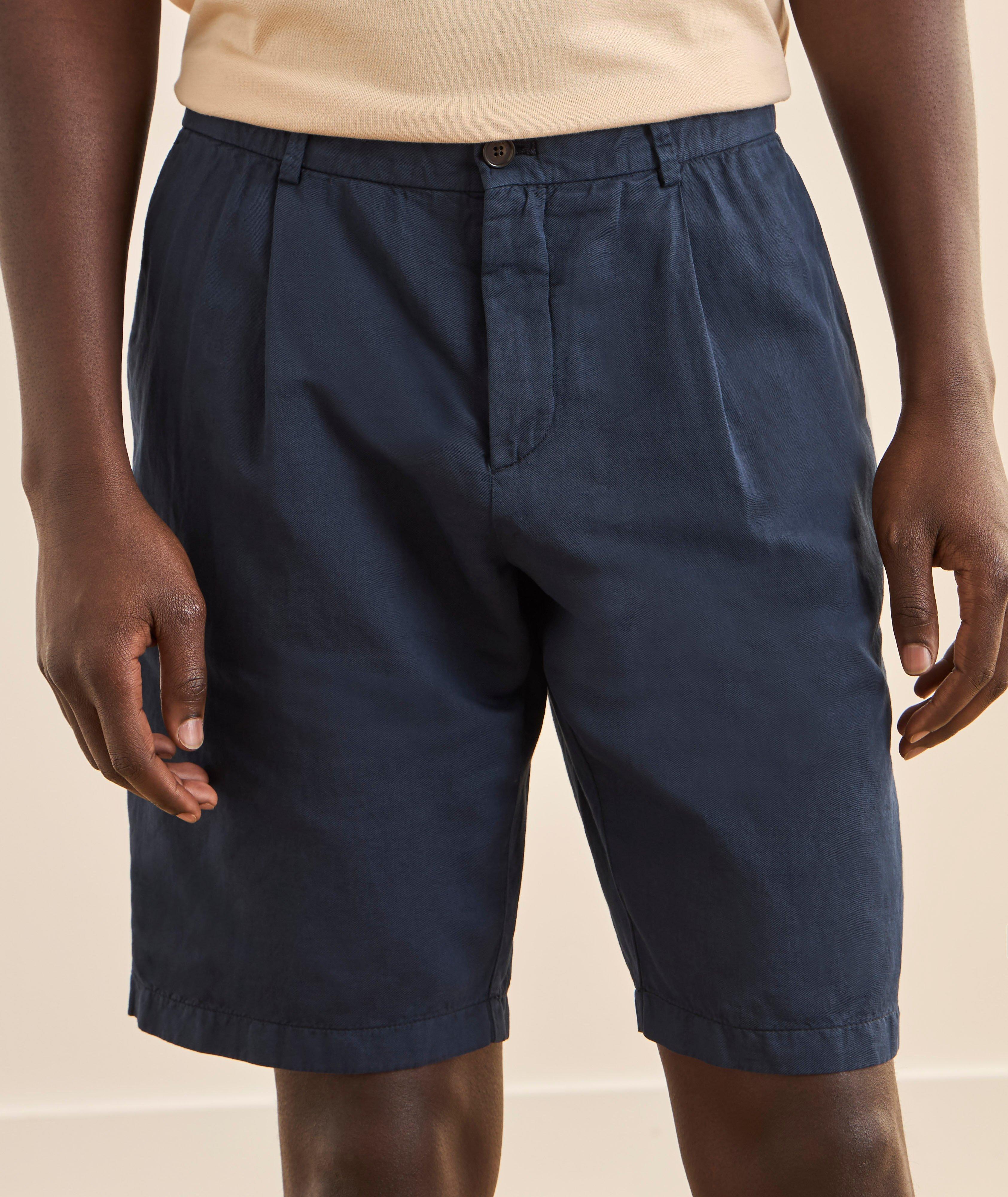 Pleated Cotton-Linen Bermuda Shorts image 1