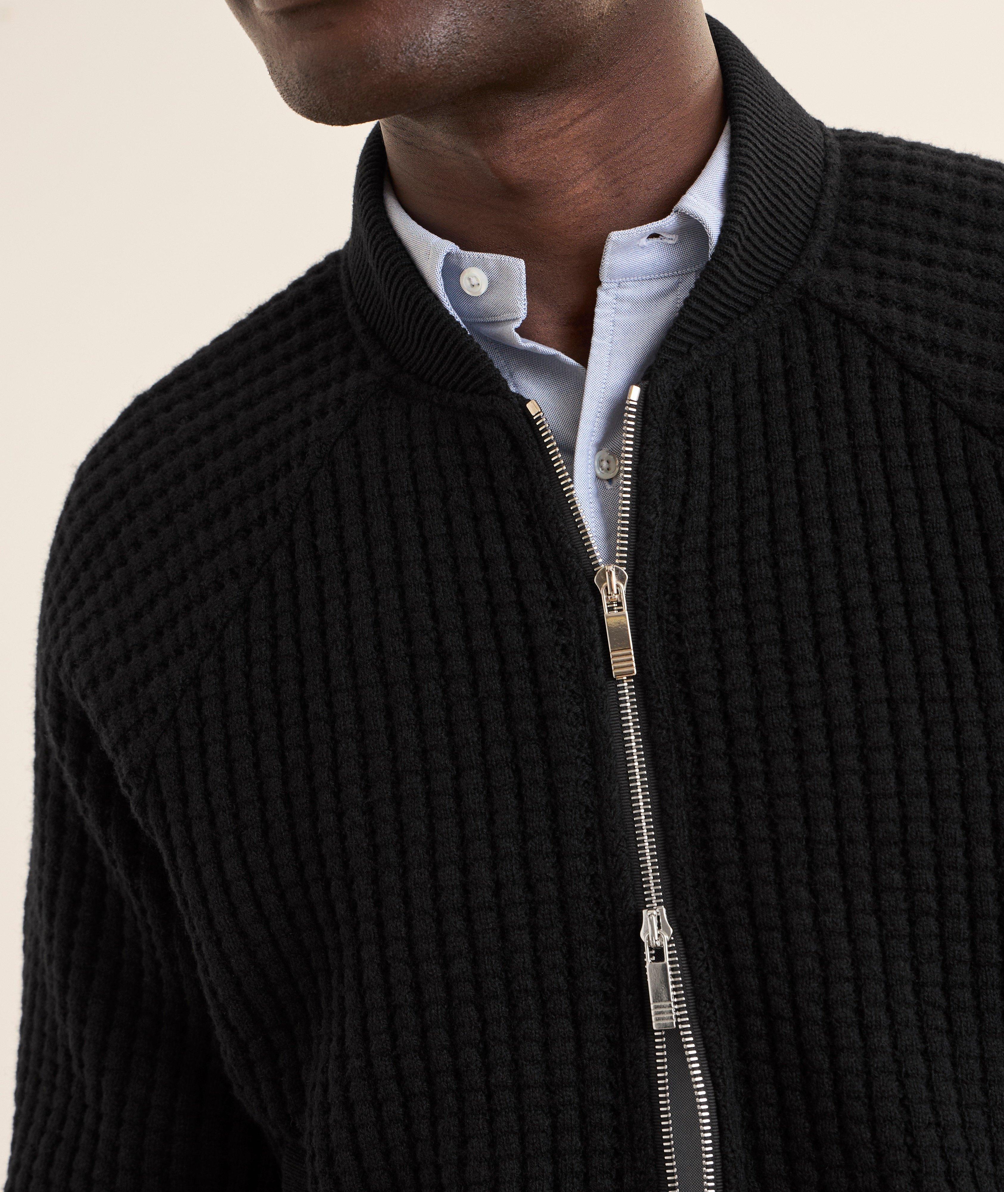 Chunky Waffle-Knit Wool Bomber image 3