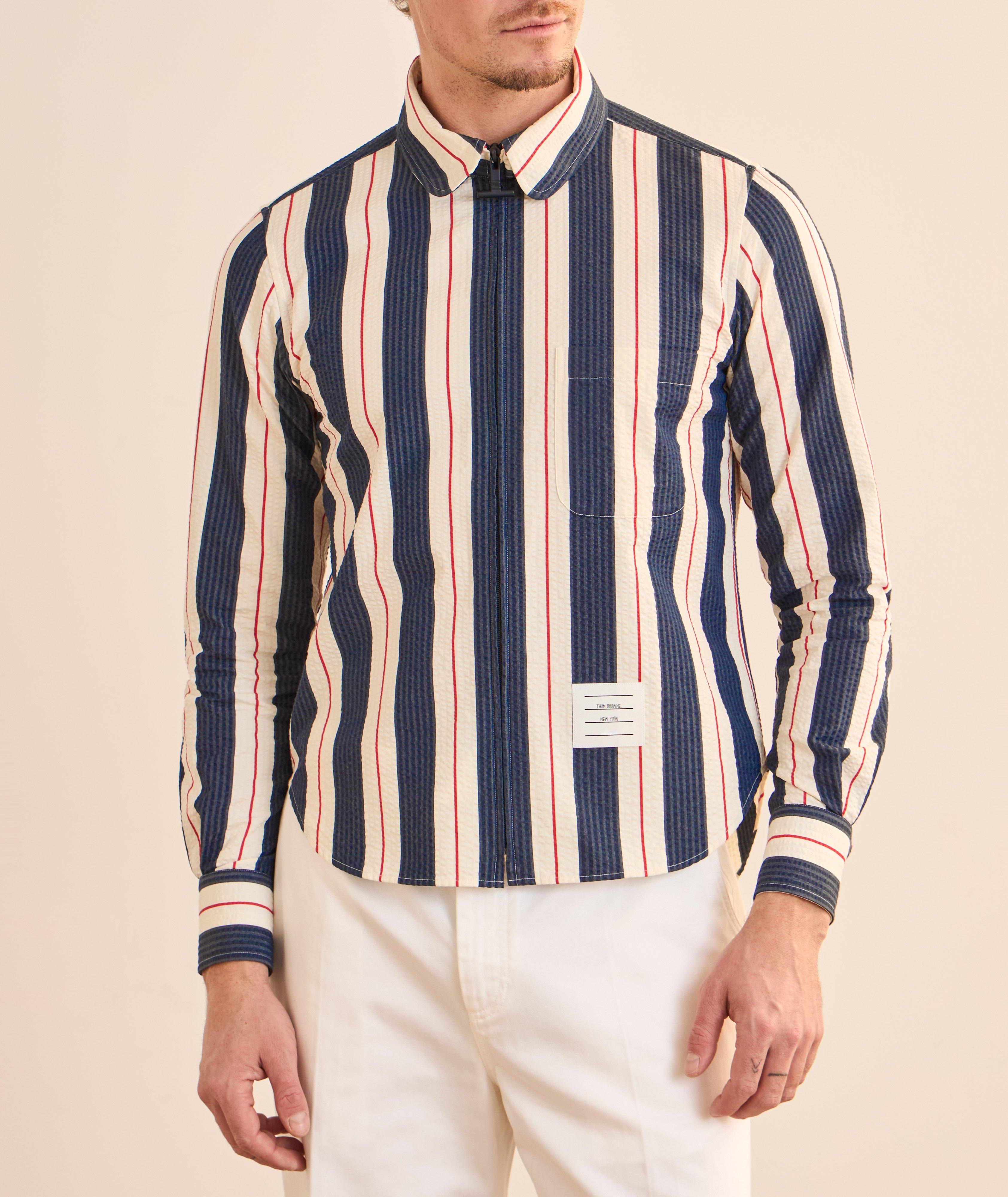 Striped Seersucker Zipped Overshirt image 1