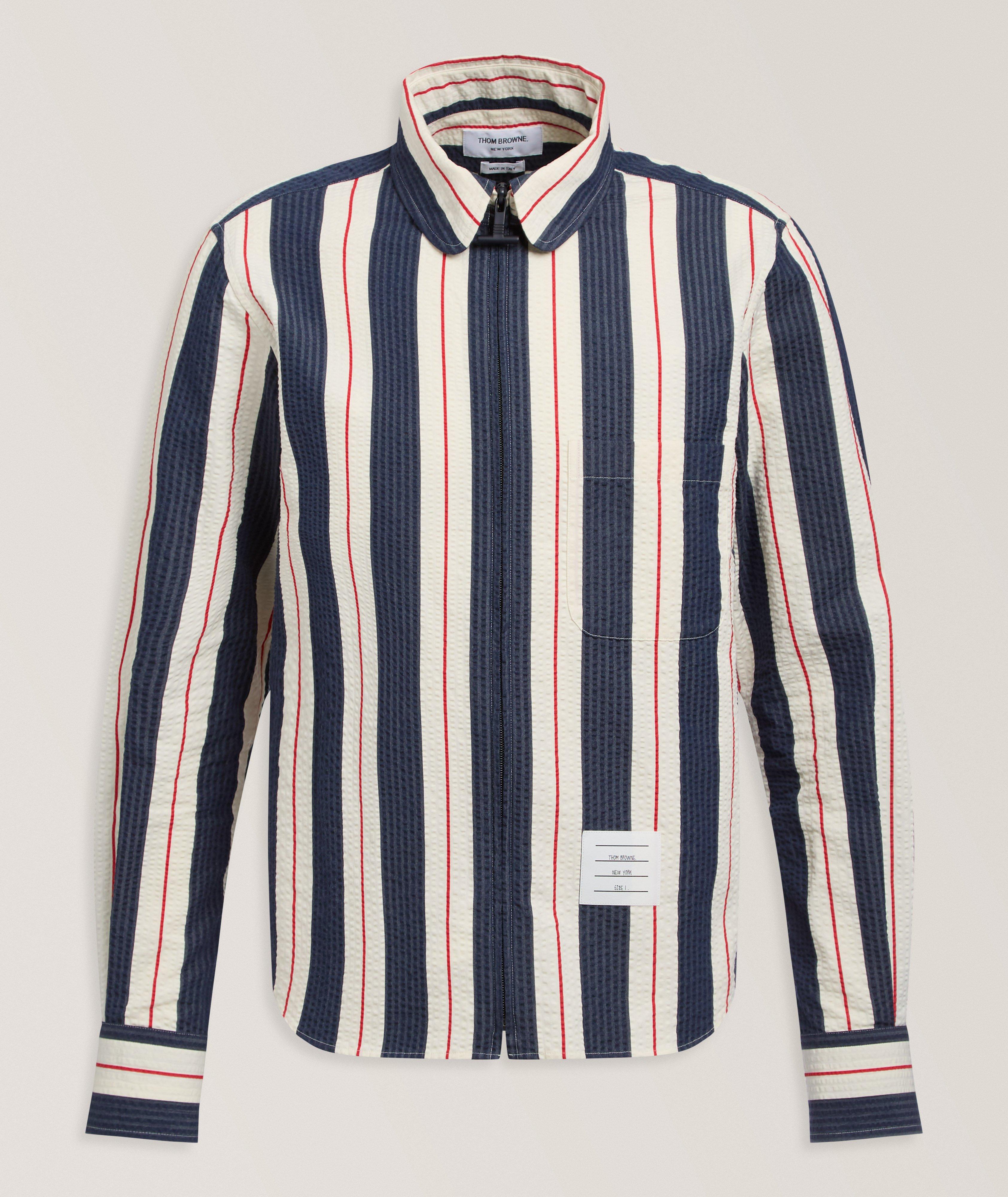 Striped Seersucker Zipped Overshirt image 0