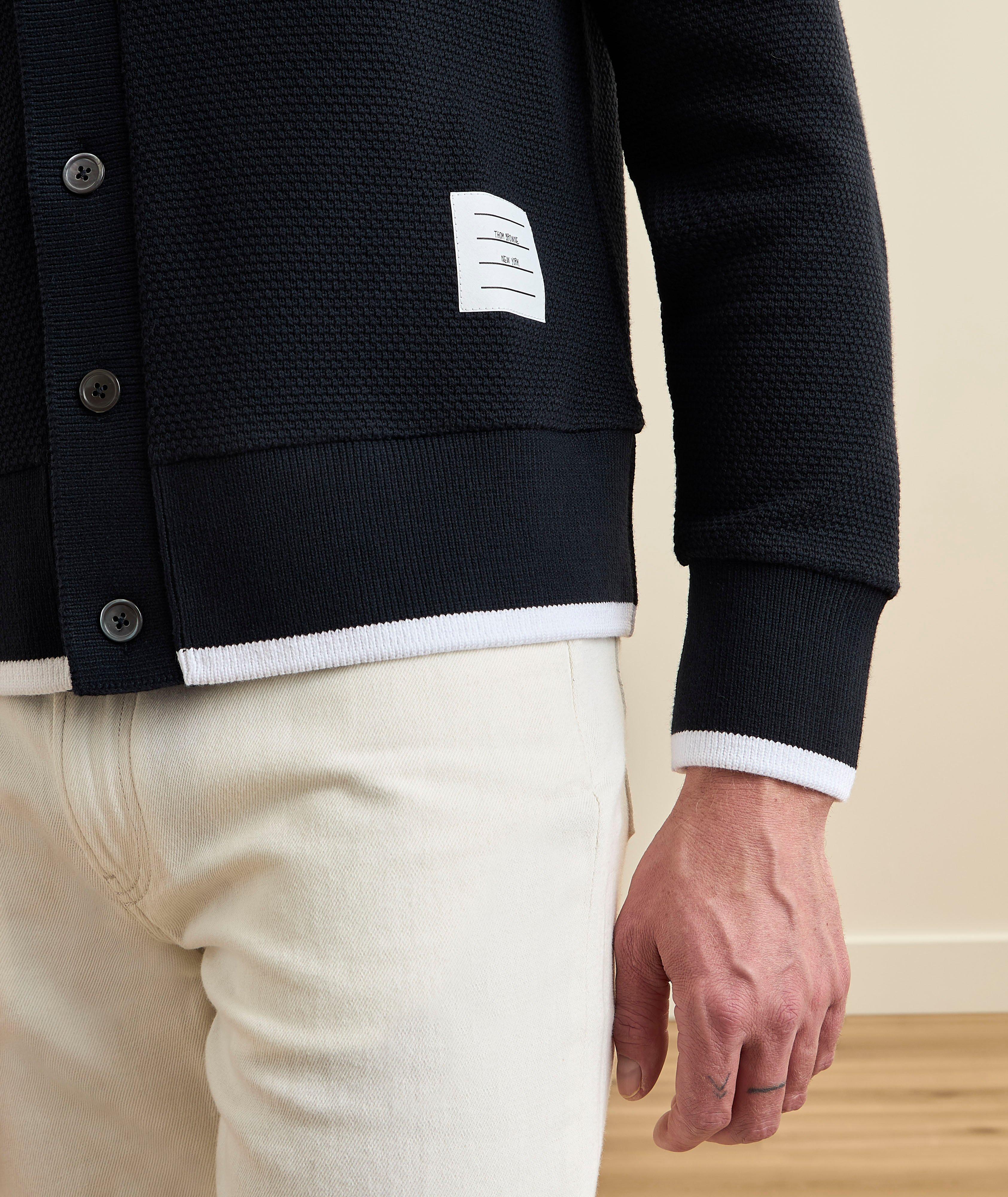 Tipped Textured Cotton Piqué Cardigan  image 2
