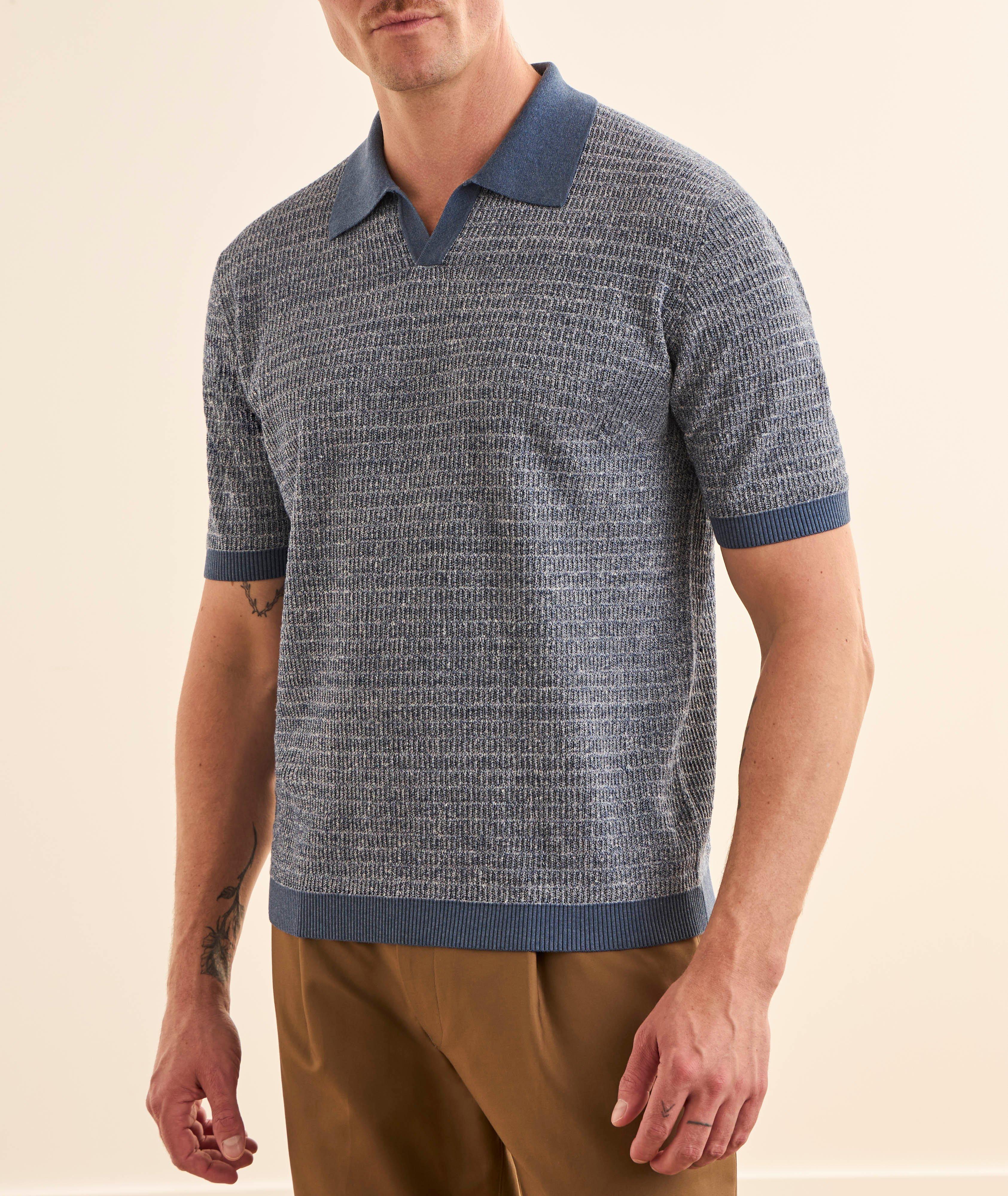 Linen-Blend Marled Knit Polo image 1
